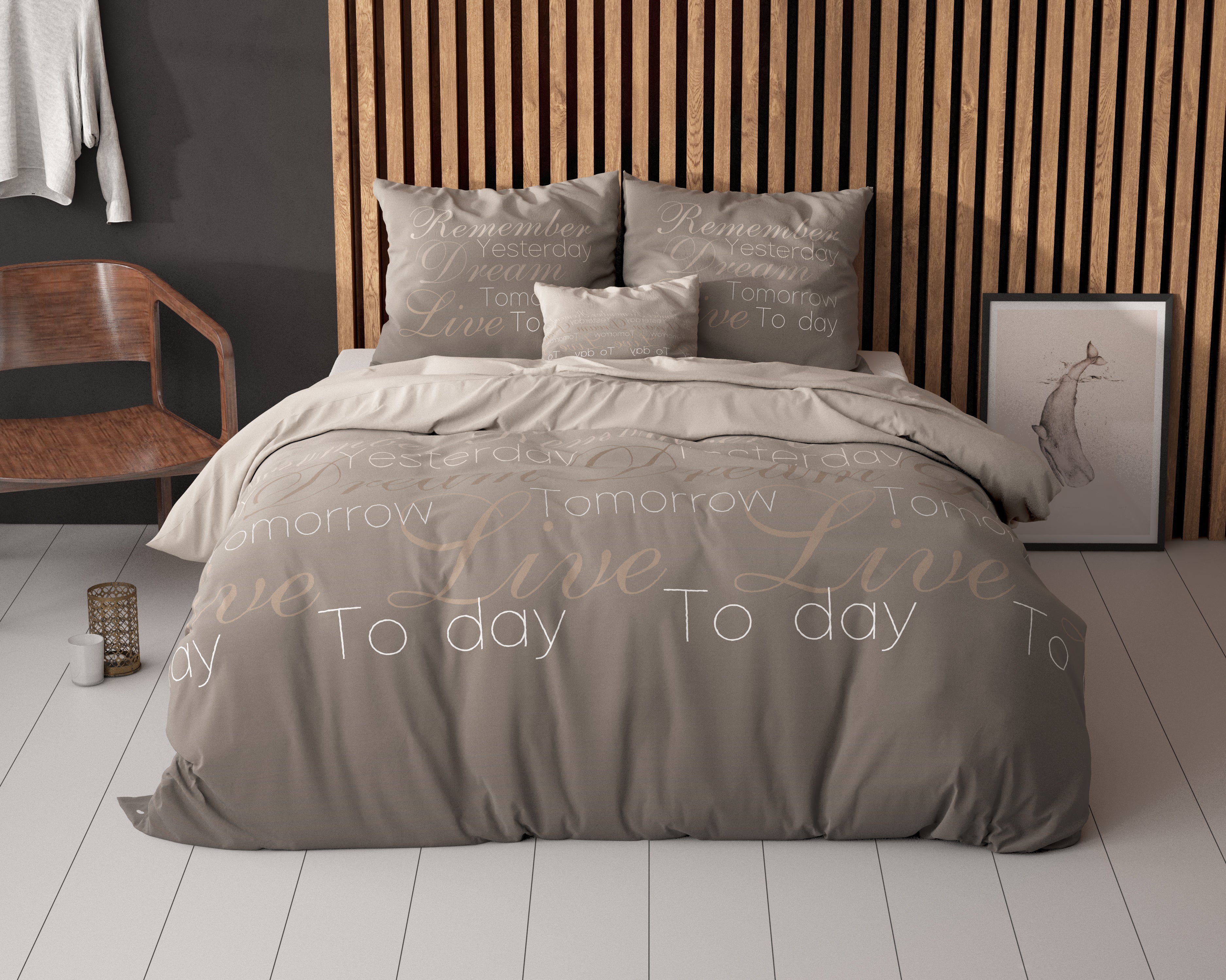 Live Today Dekbedovertrek Taupe - Heerlijk warm - Leuke prints - Comfortabel zacht