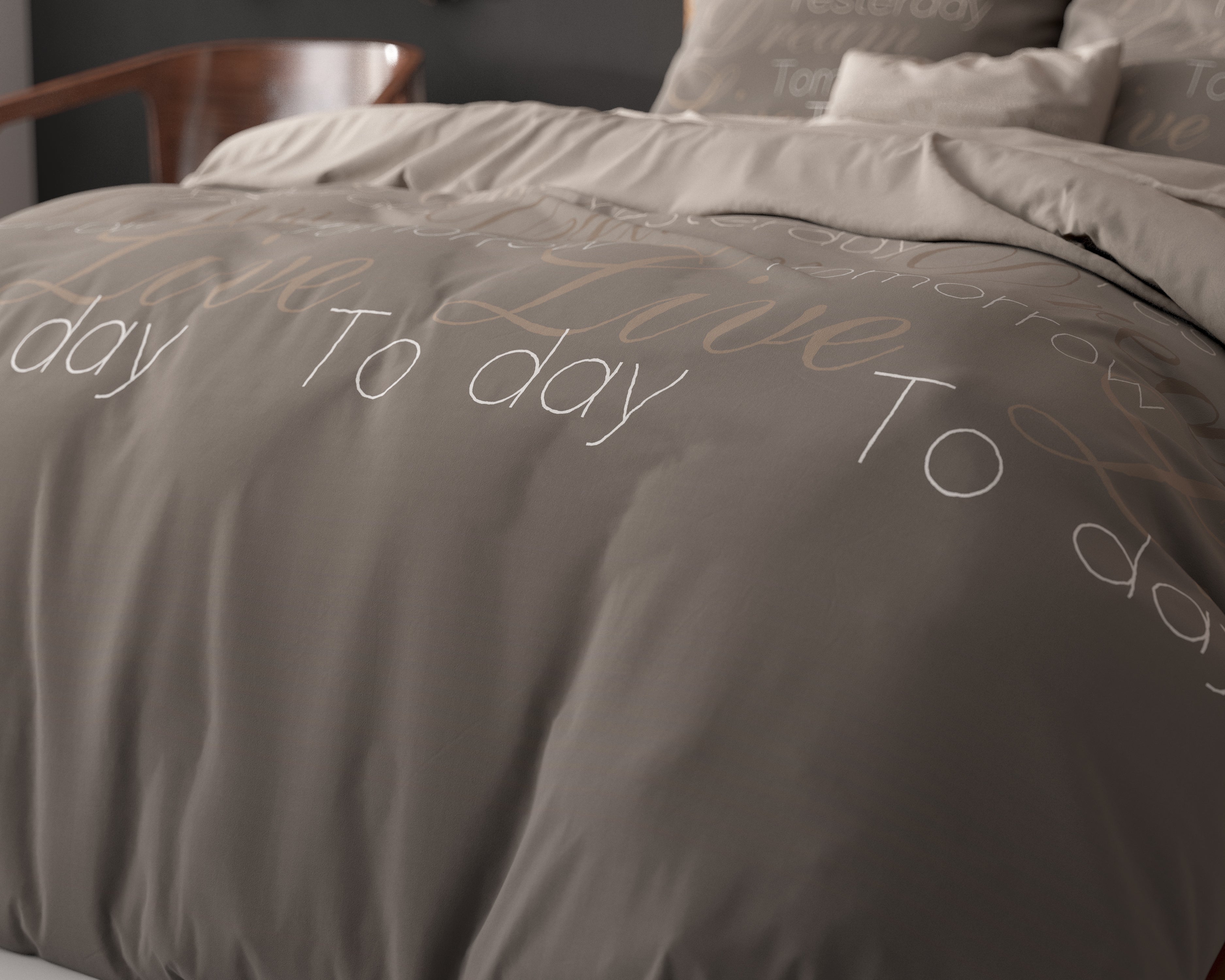 Live Today Dekbedovertrek Taupe - Heerlijk warm - Leuke prints - Comfortabel zacht
