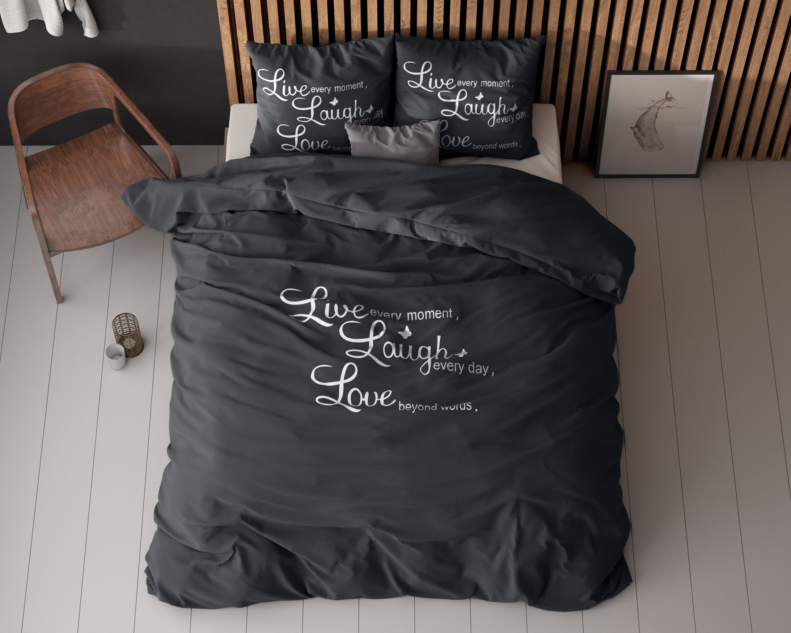 Live, laugh and love Antraciet Dekbedovertrek