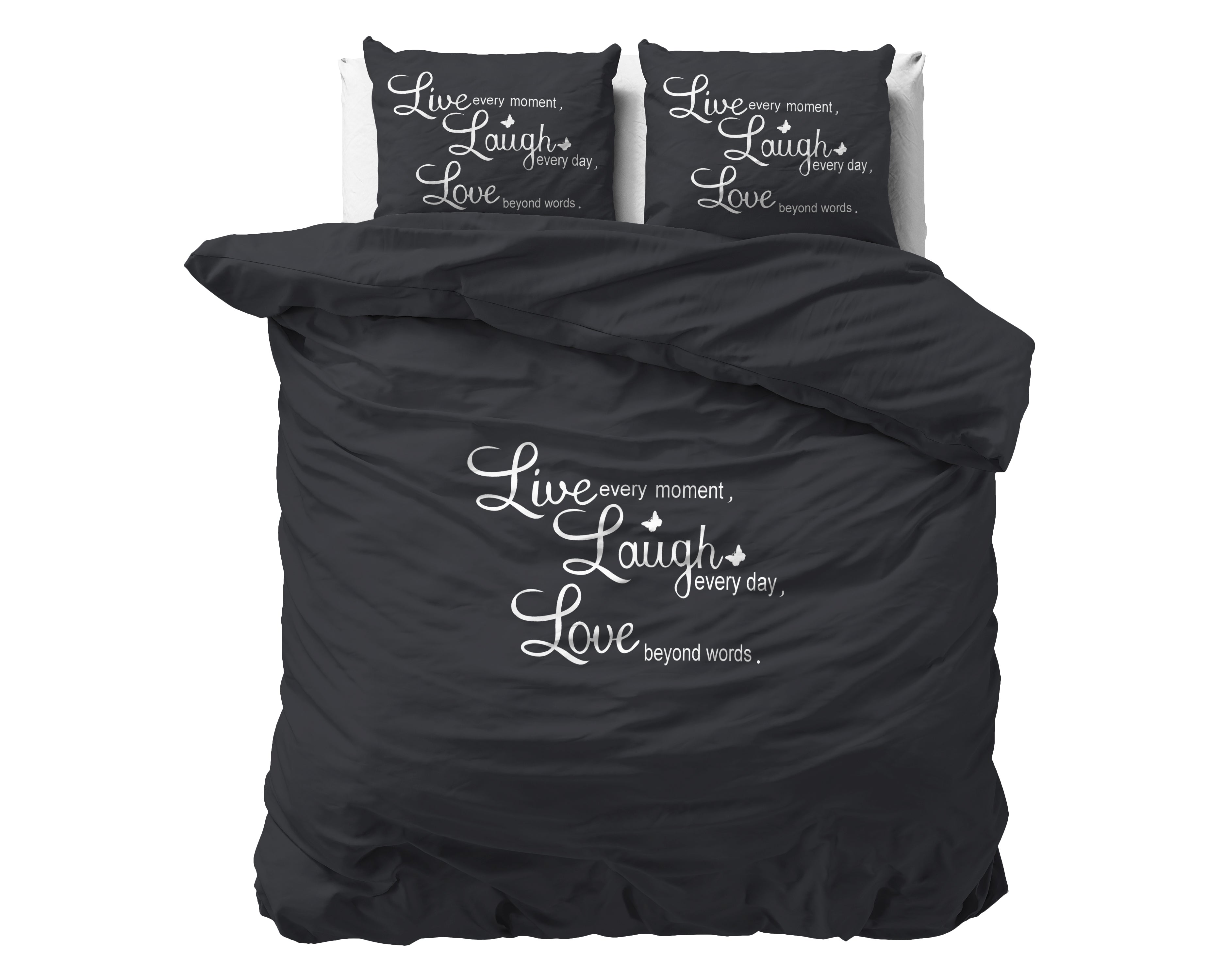 Live, laugh and love Antraciet Dekbedovertrek