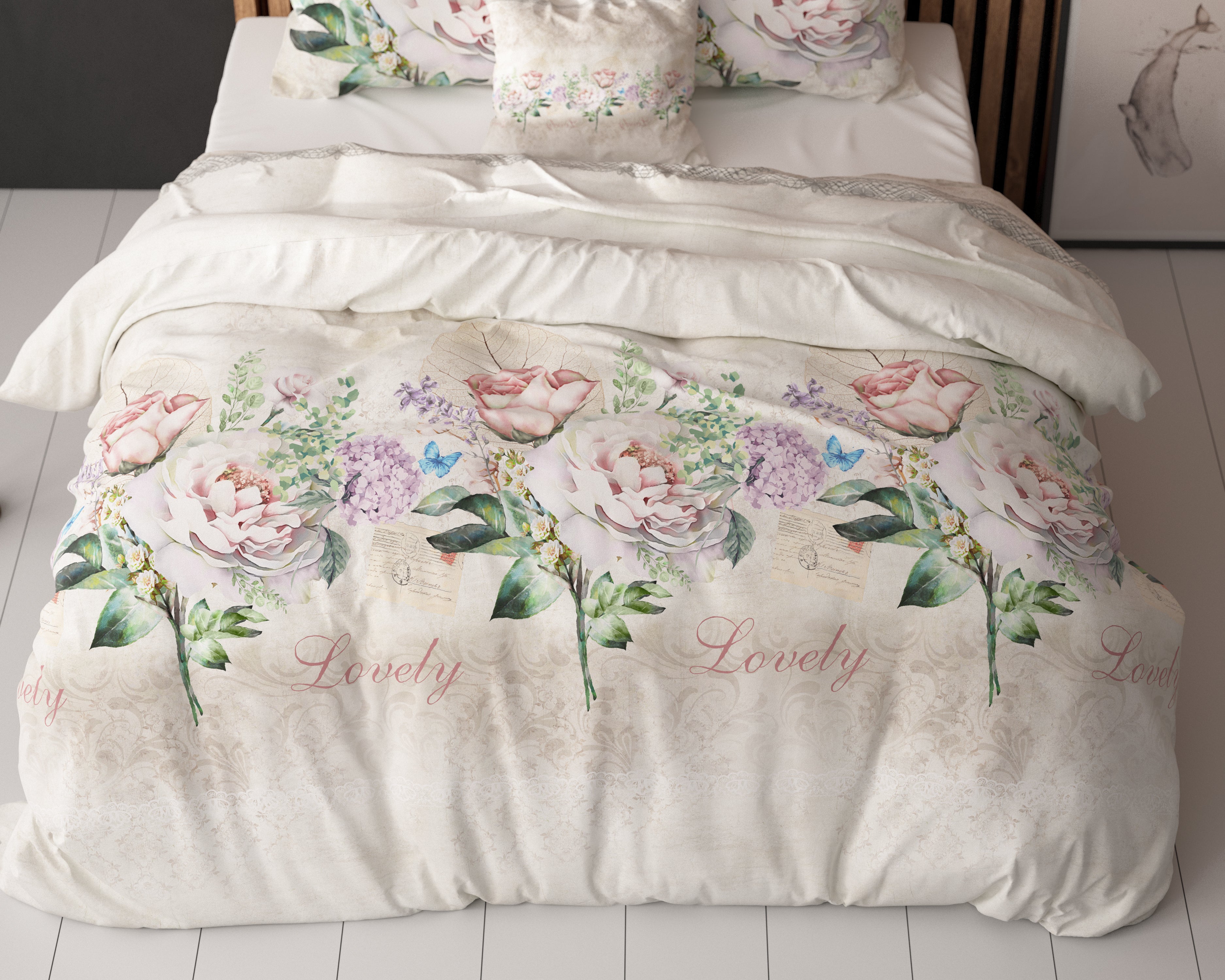 Lovely Flower Duvet Cover Beige - Cotton Woven - Non-Iron - Fun Prints
