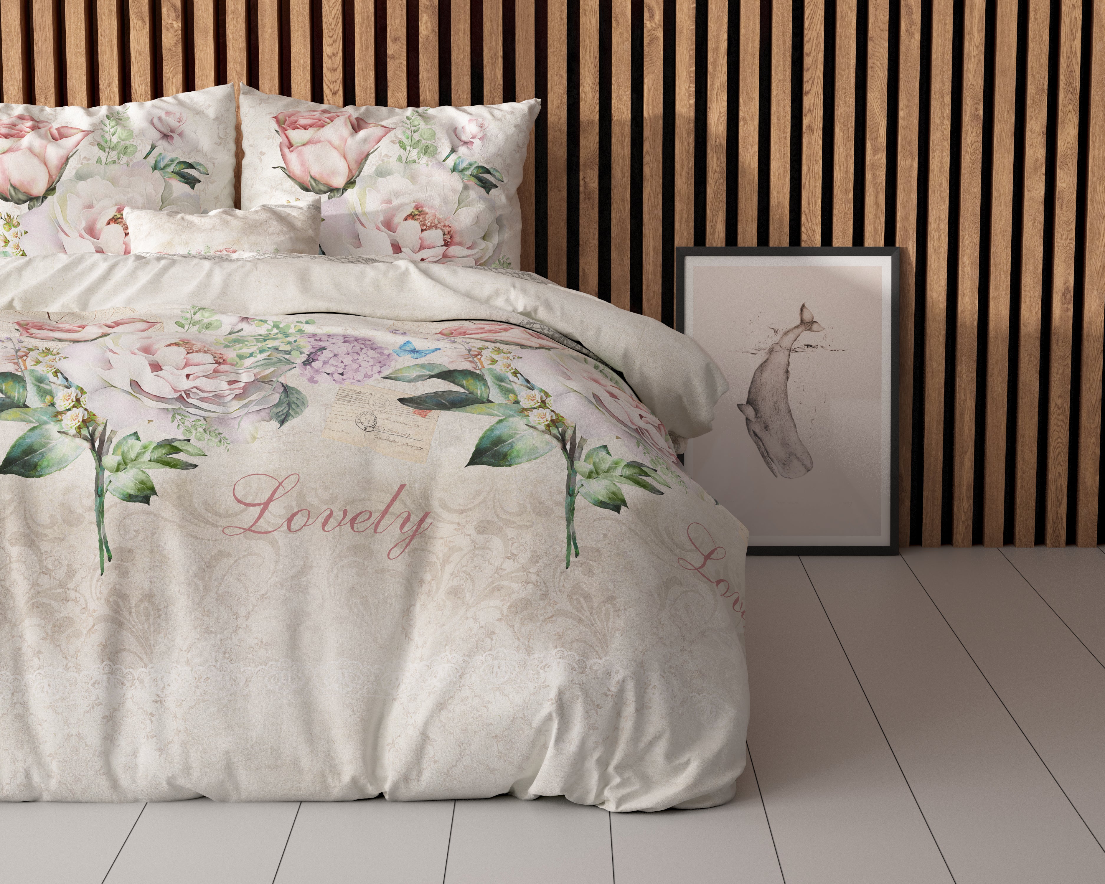 Lovely Flower Duvet Cover Beige - Cotton Woven - Non-Iron - Fun Prints