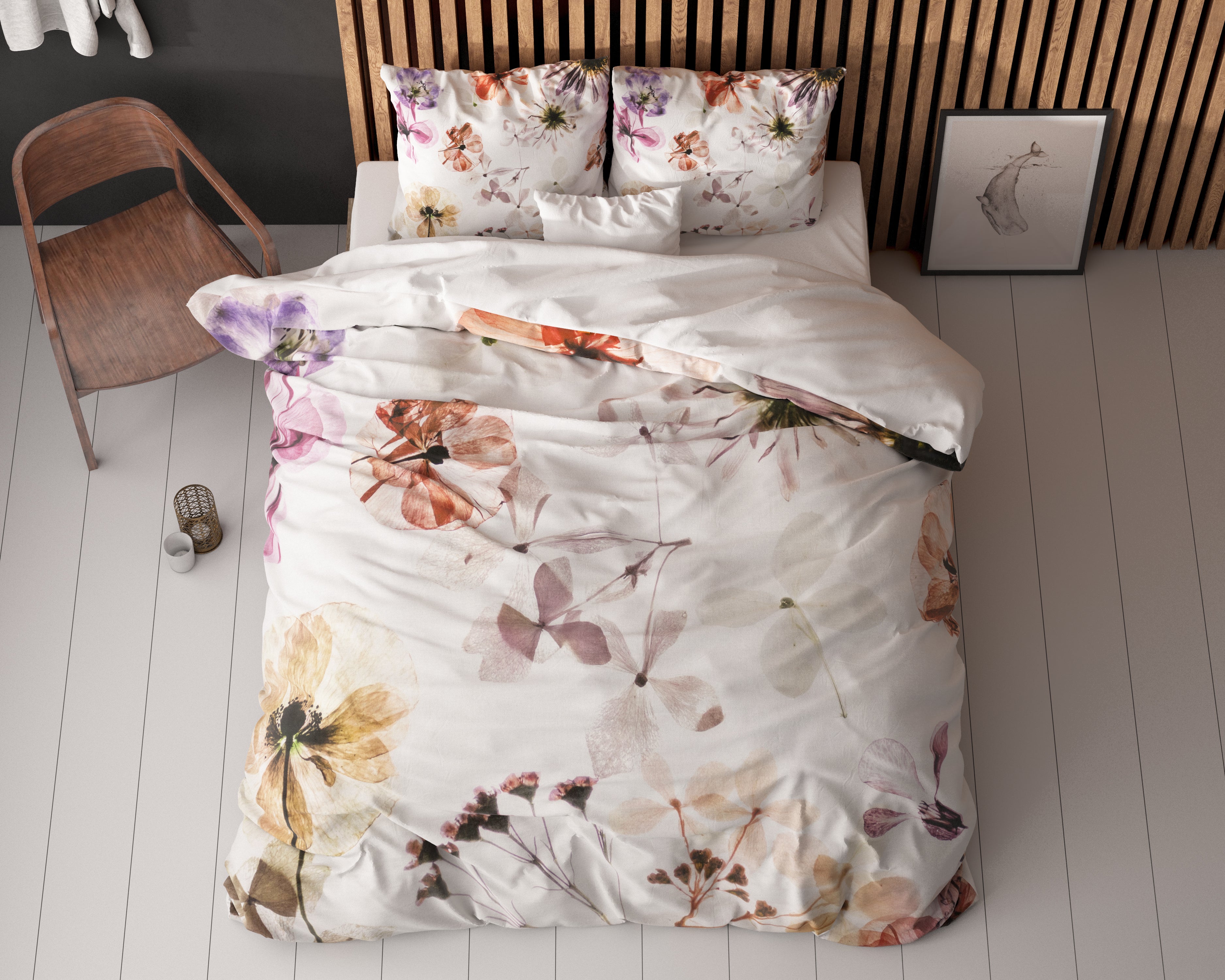 Lovely Flowers White Duvet Cover - Breathable Cotton - Trendy Designs - With Snaps