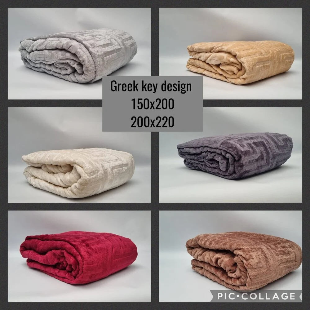 Luxury Double Thick Plaid Brown | All-Season Plaid with Greek Key Pattern