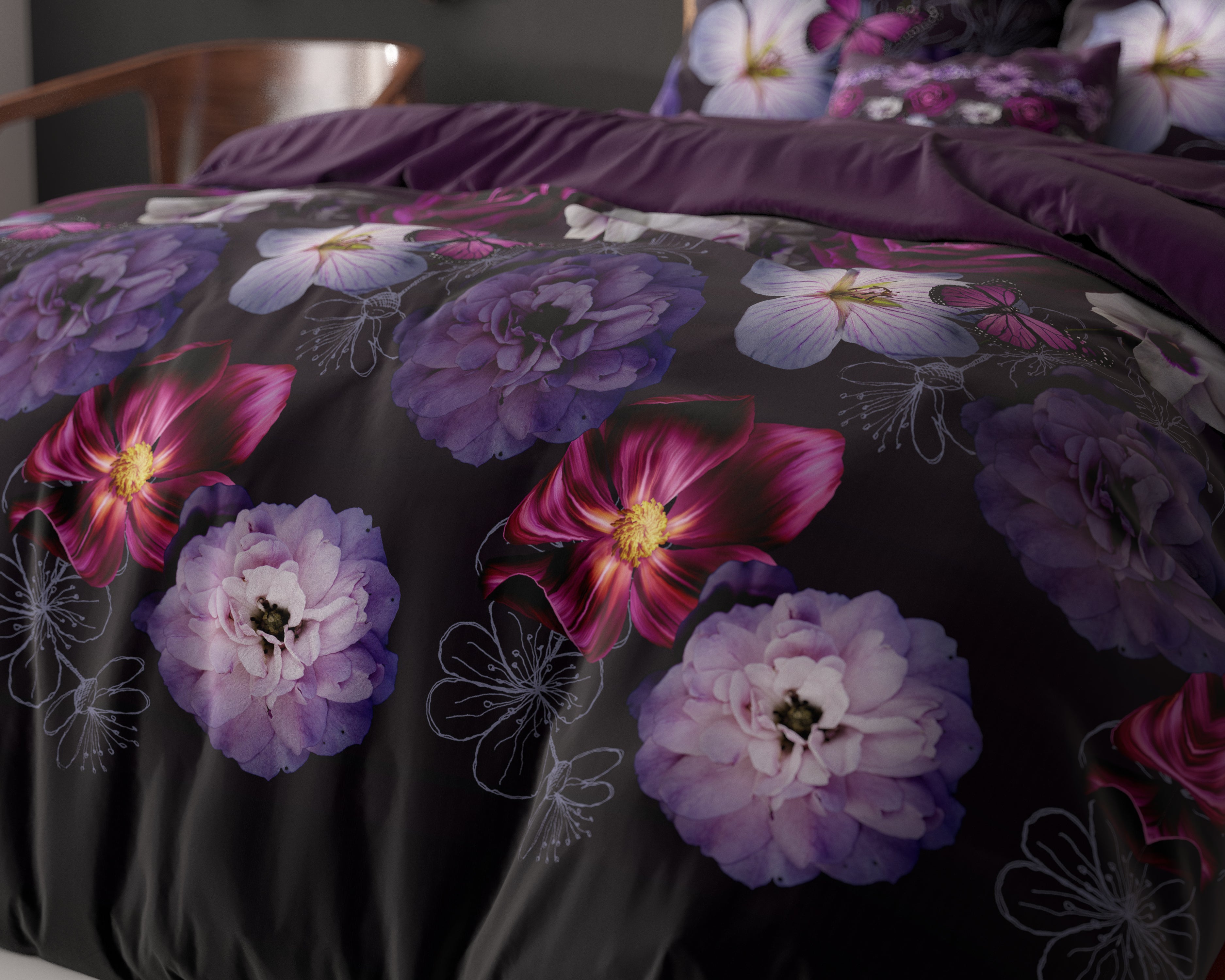 Magic Flower Duvet Cover Purple - Cotton Woven - Non-Iron - Fun Prints