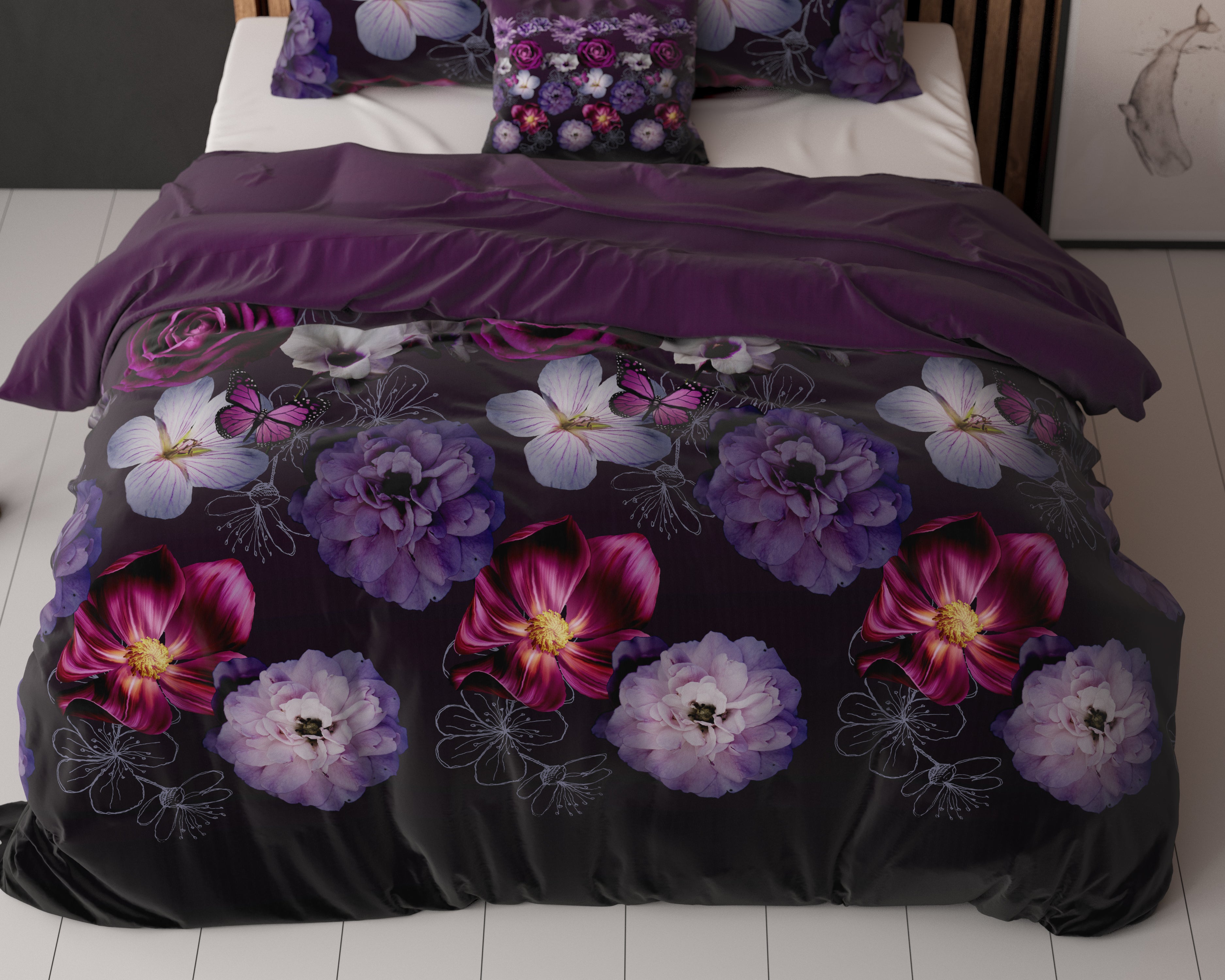 Magic Flower Duvet Cover Purple - Cotton Woven - Non-Iron - Fun Prints