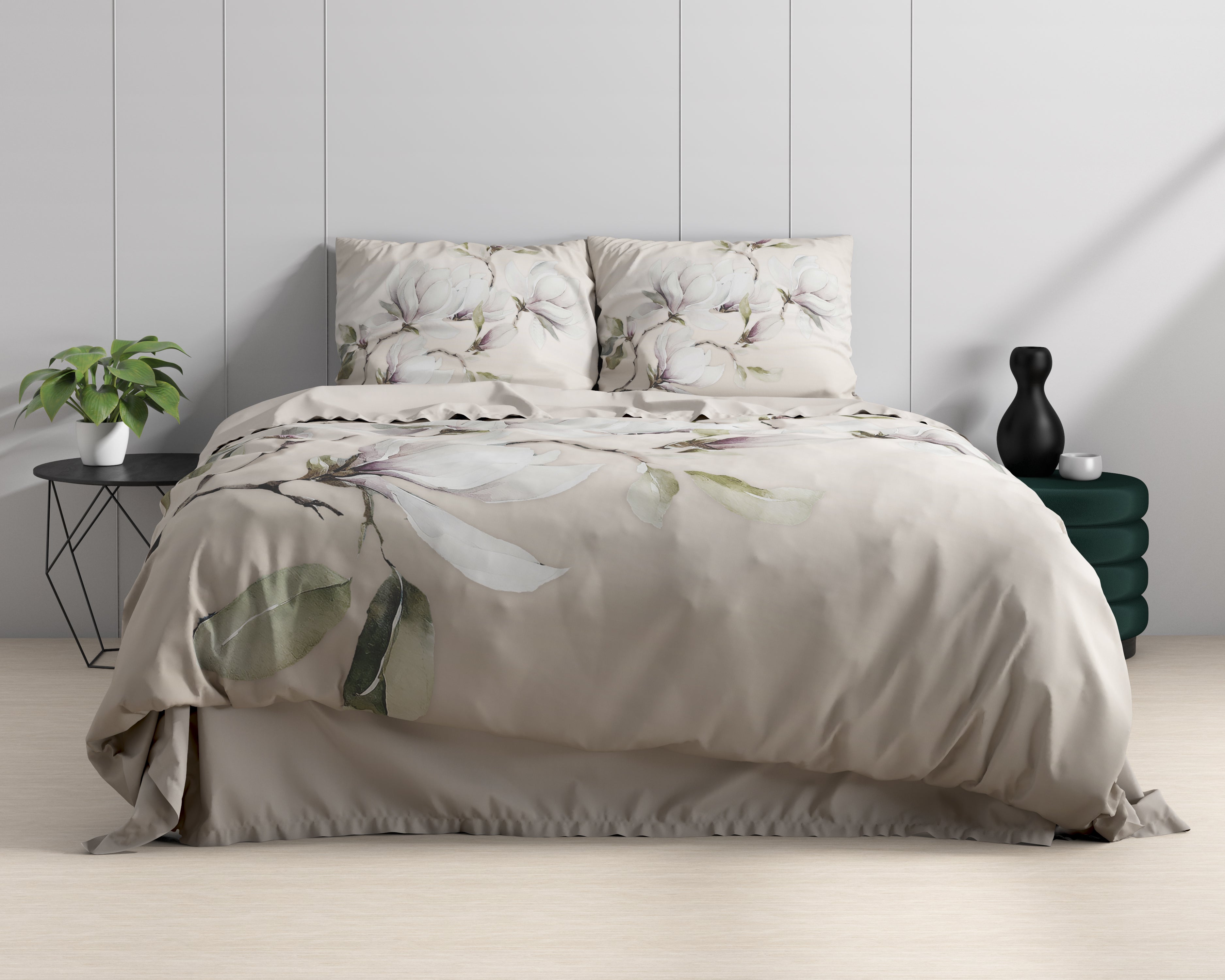 Magnolo Duvet Cover White - Luxury Satin - High Quality - Trendy Prints