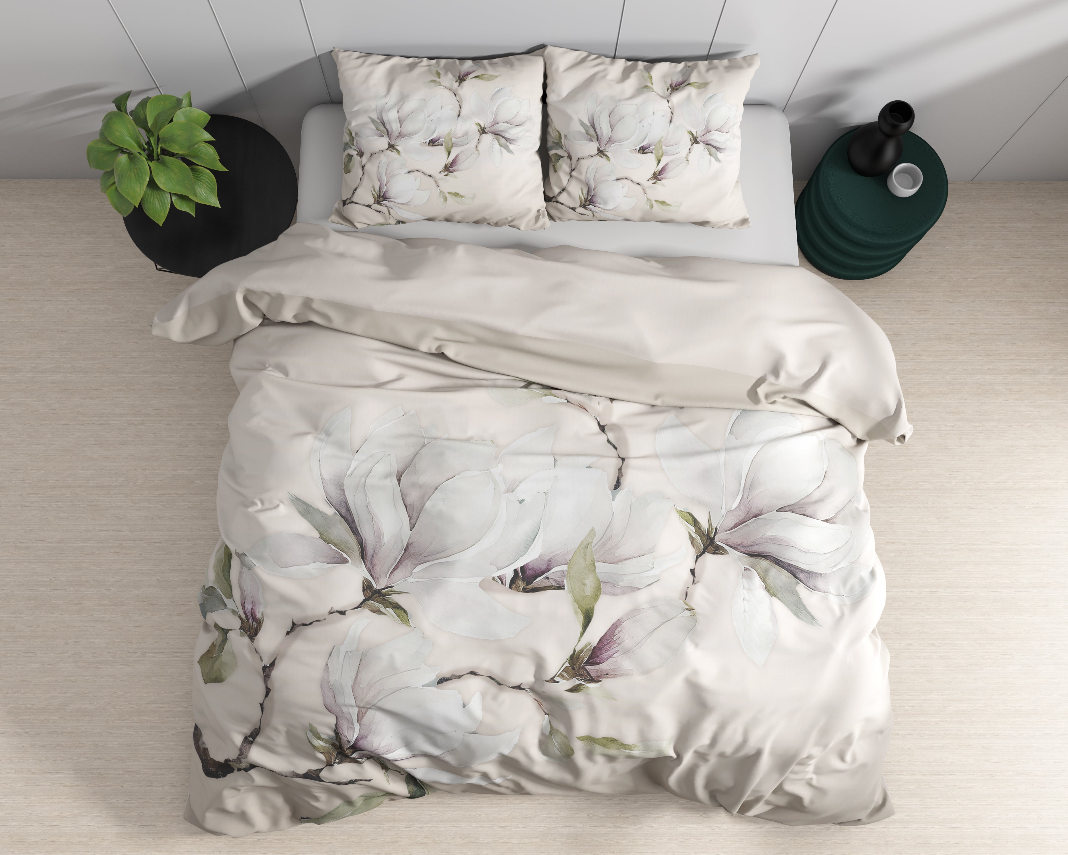 Magnolo Duvet Cover White - Luxury Satin - High Quality - Trendy Prints