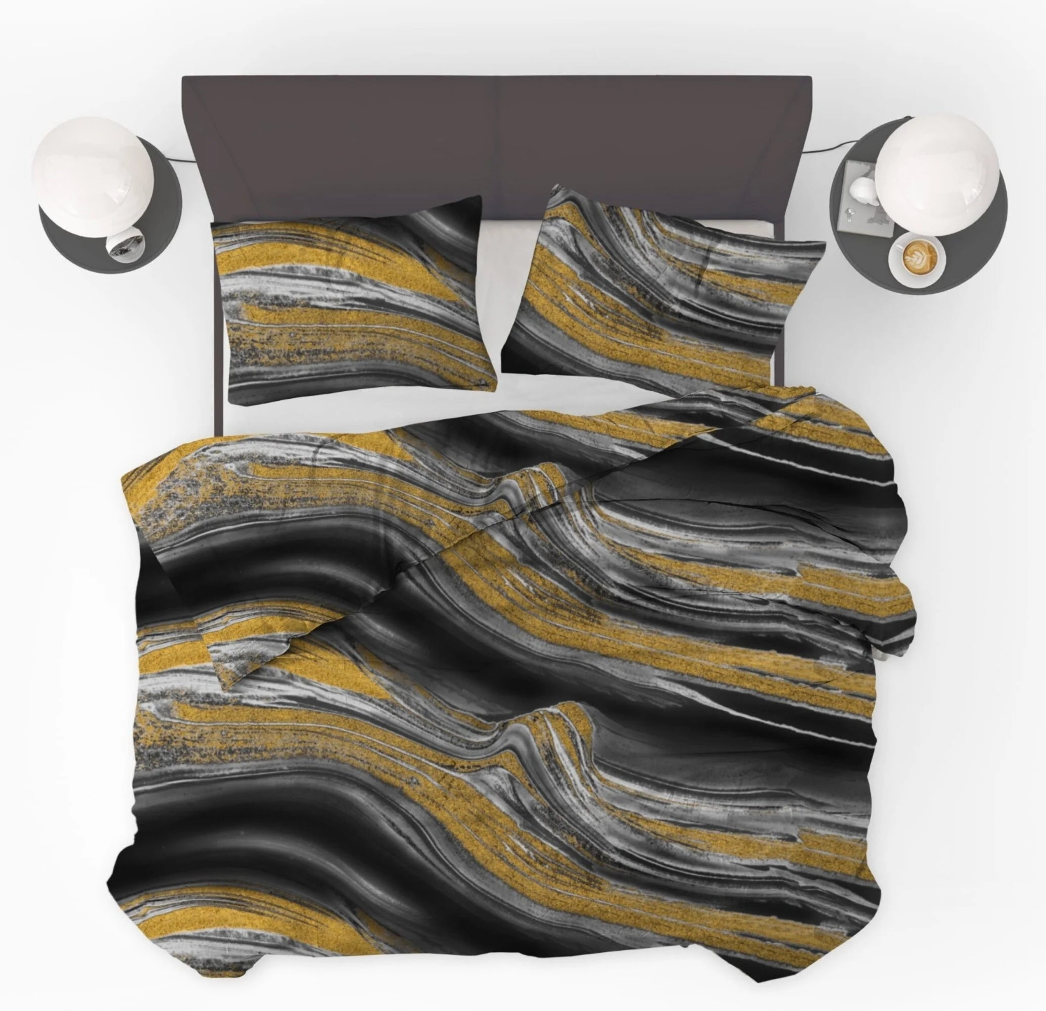 Marble Black Gold Dekbedovertrek