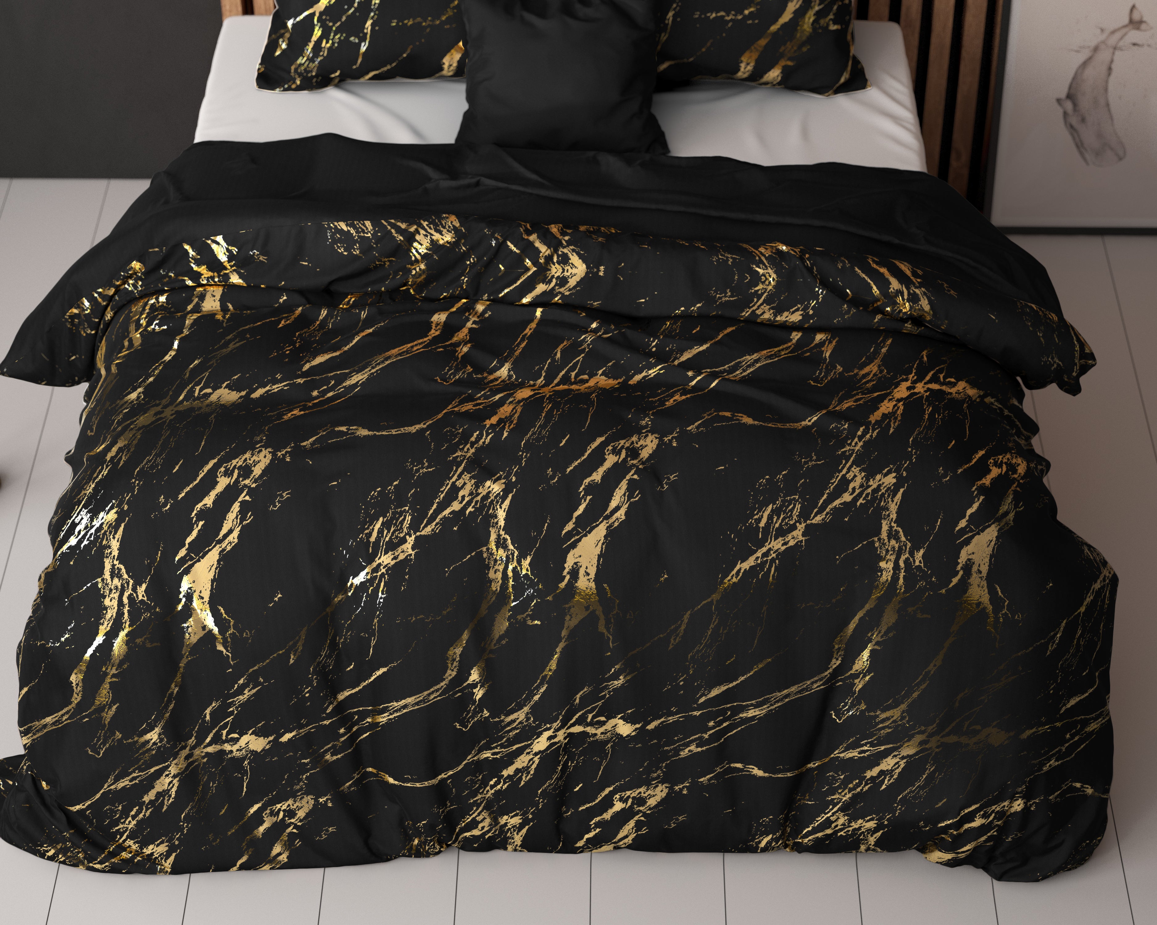 Marble Dekbedovertrek Zwart - Luxe Design - Super zacht geweven - Luxe verpakt