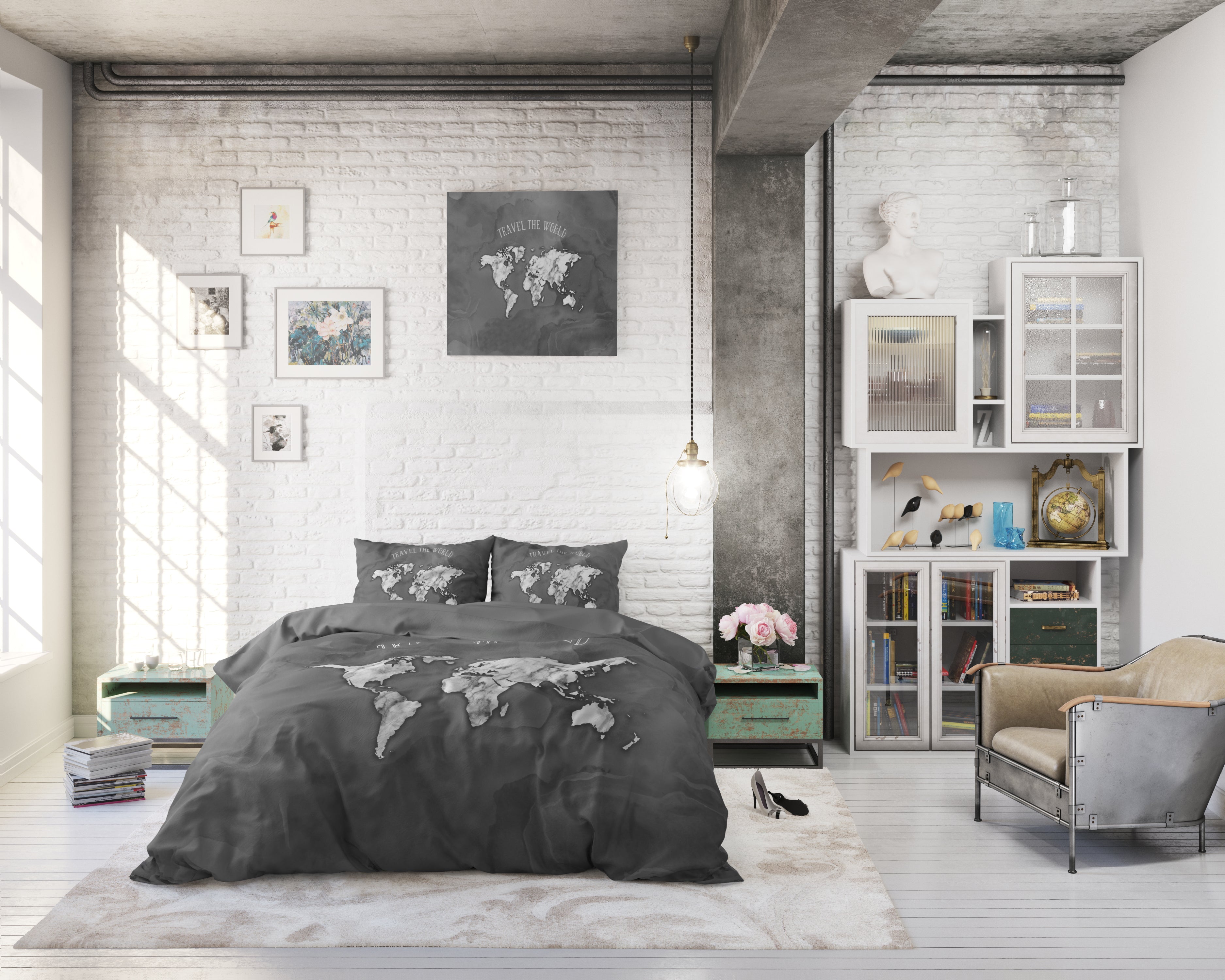 Marble World Dekbedovertrek Antraciet - Ademend katoen - Trendy designs - Met drukknopen