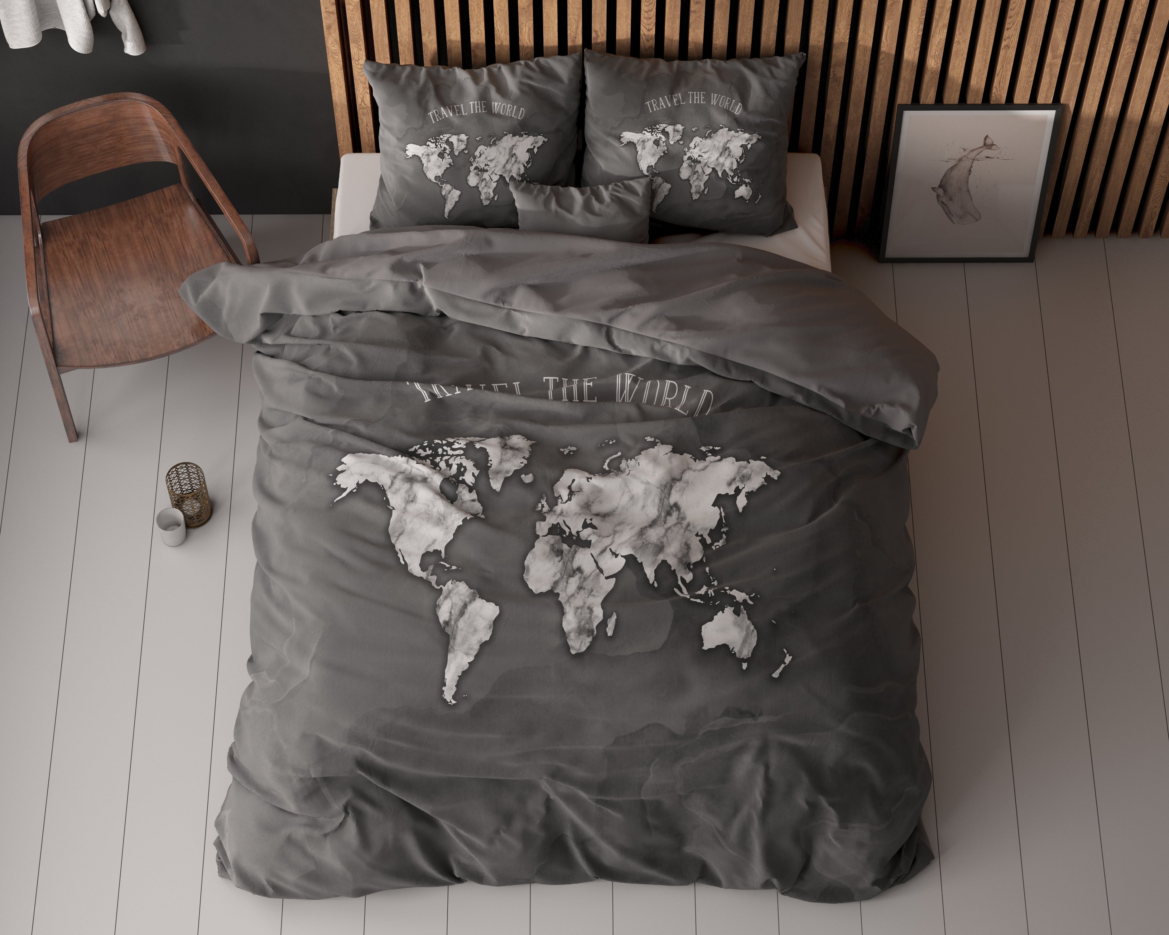 Marble World Dekbedovertrek Antraciet - Ademend katoen - Trendy designs - Met drukknopen