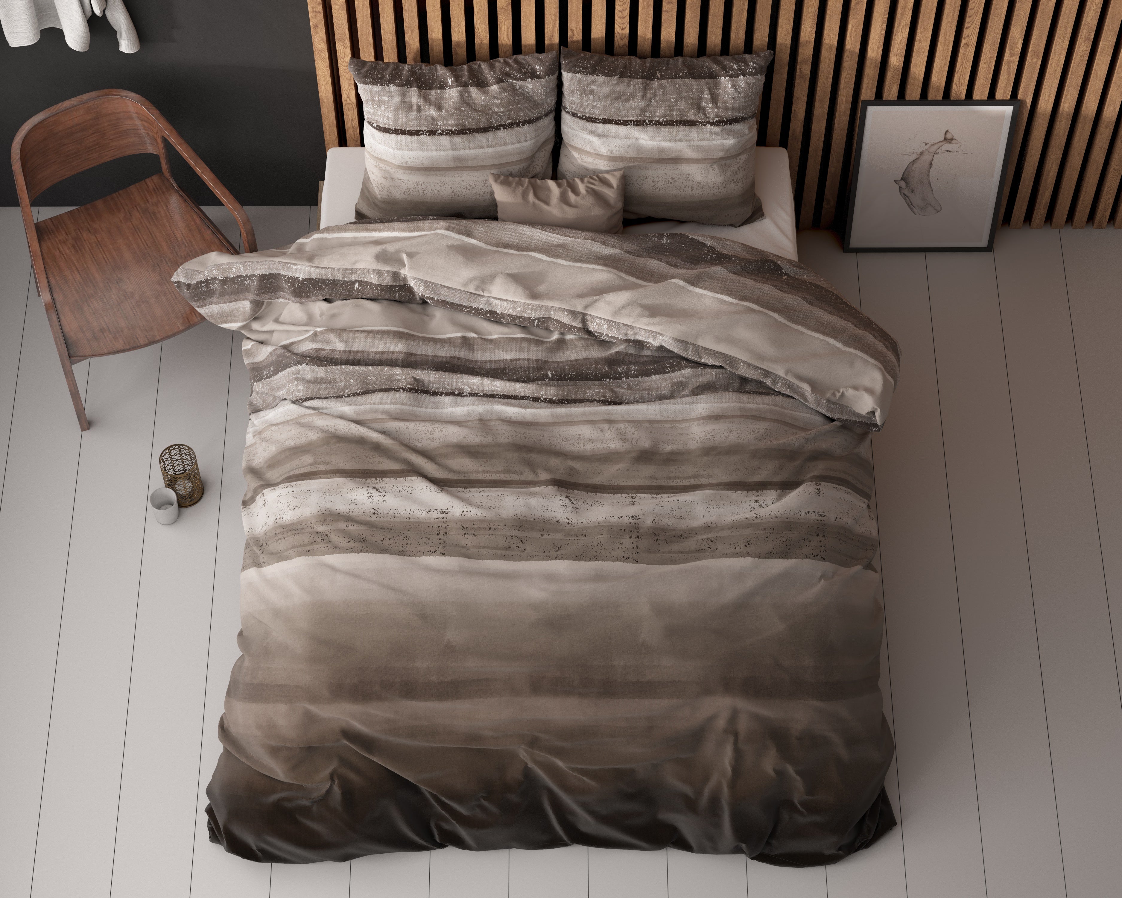Marcus Dekbedovertrek Taupe - Katoen geweven - Strijkvrij - Leuke prints
