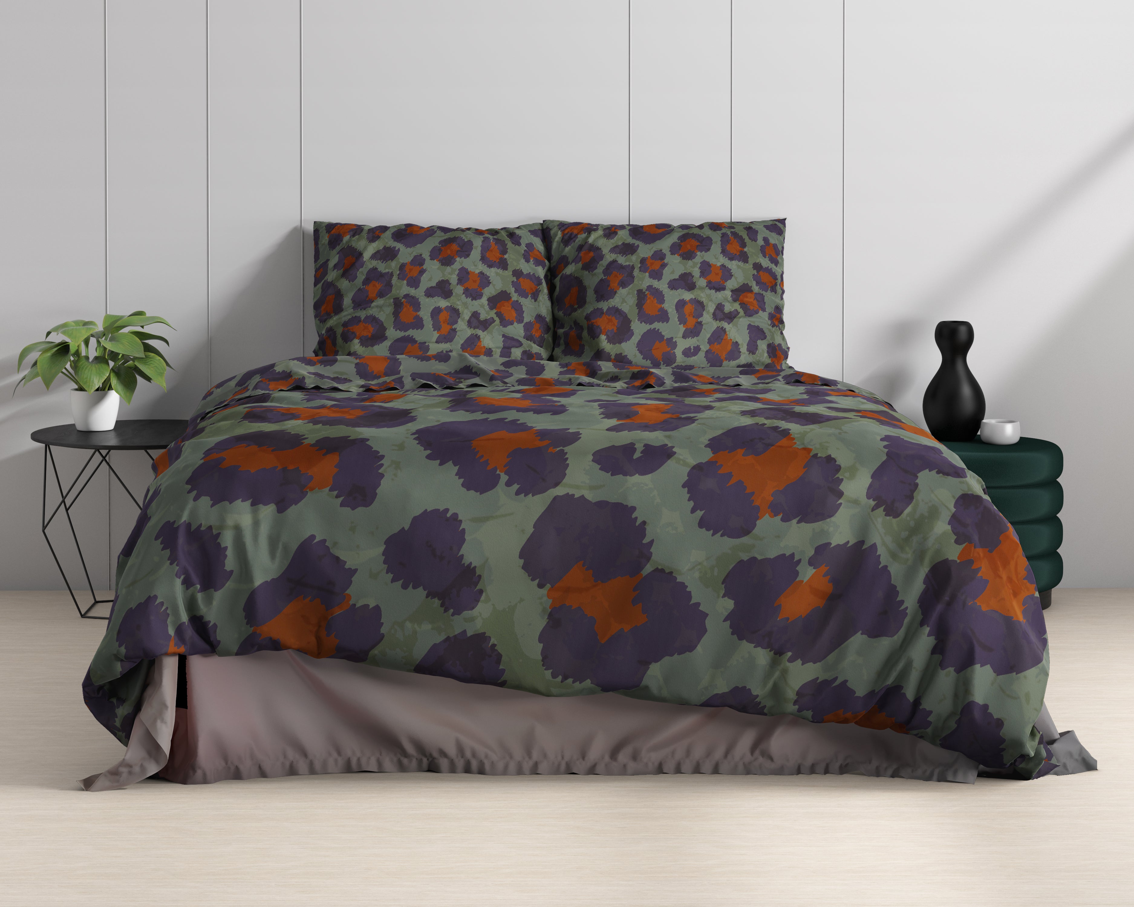 Mia Green Duvet Cover - Luxury Satin - High Quality - Trendy Prints