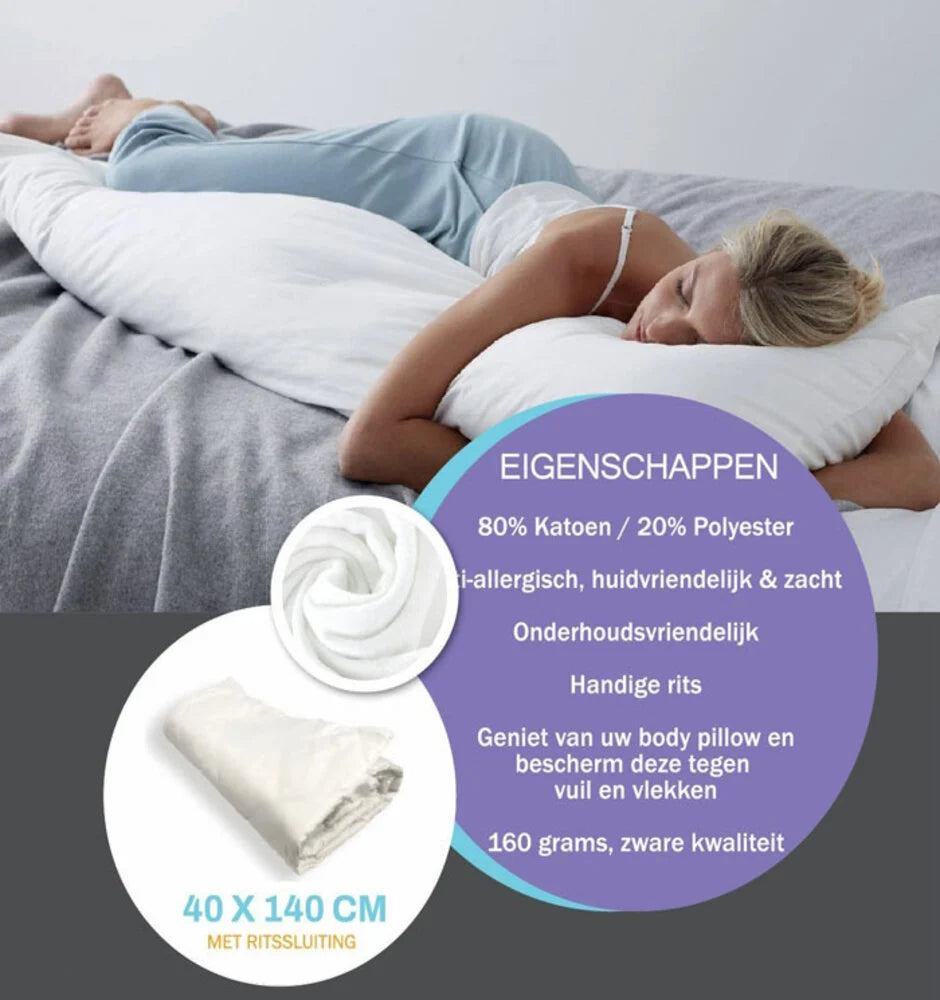 Molton Pillowcase for Body Pillows 40x140 cm | Anti-allergic & Stain Protection