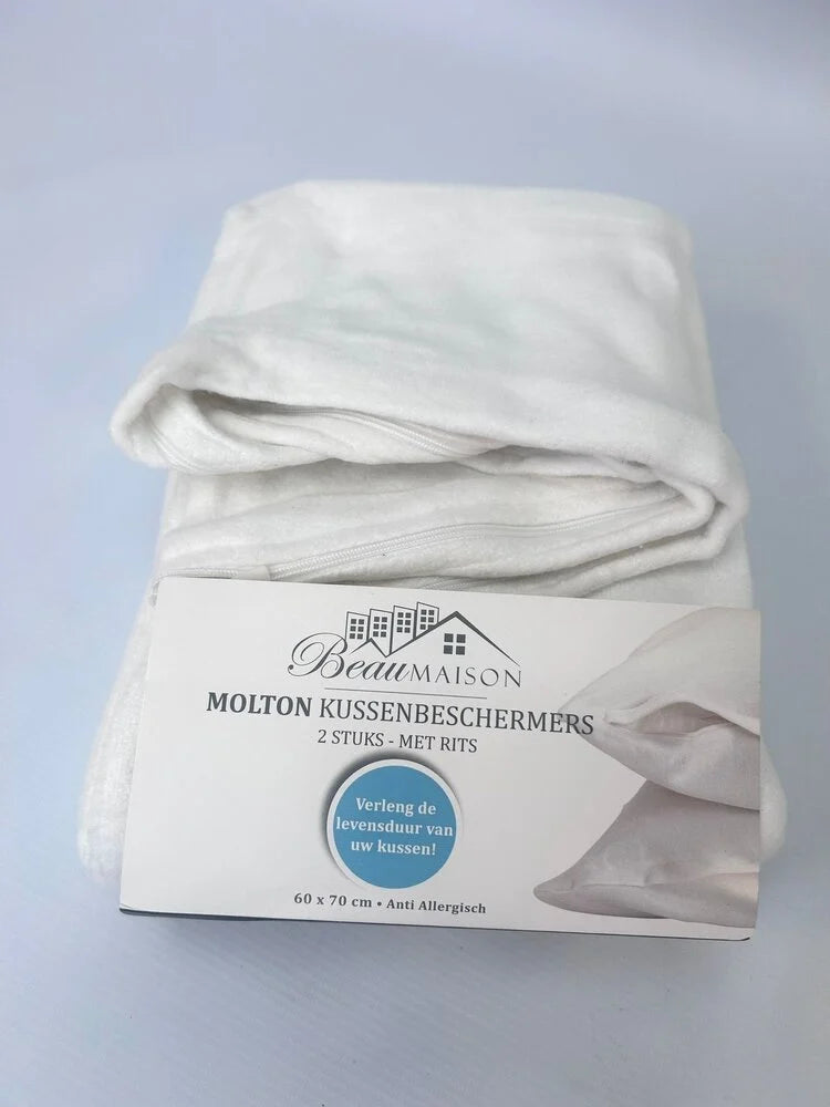 Molton Pillowcases 60x70 cm | Set of 2 Anti-allergic Pillow Protectors with Zipper