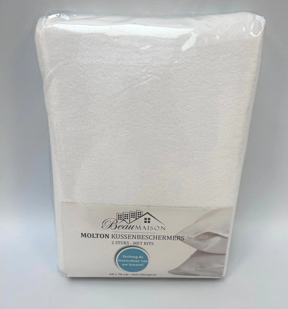 Molton Pillowcases 60x70 cm | Set of 2 Anti-allergic Pillow Protectors with Zipper
