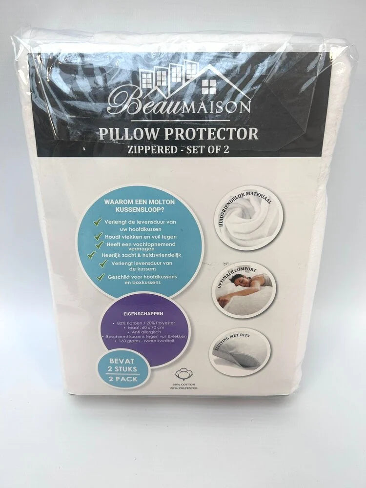 Molton Pillowcases 60x70 cm | Set of 2 Anti-allergic Pillow Protectors with Zipper