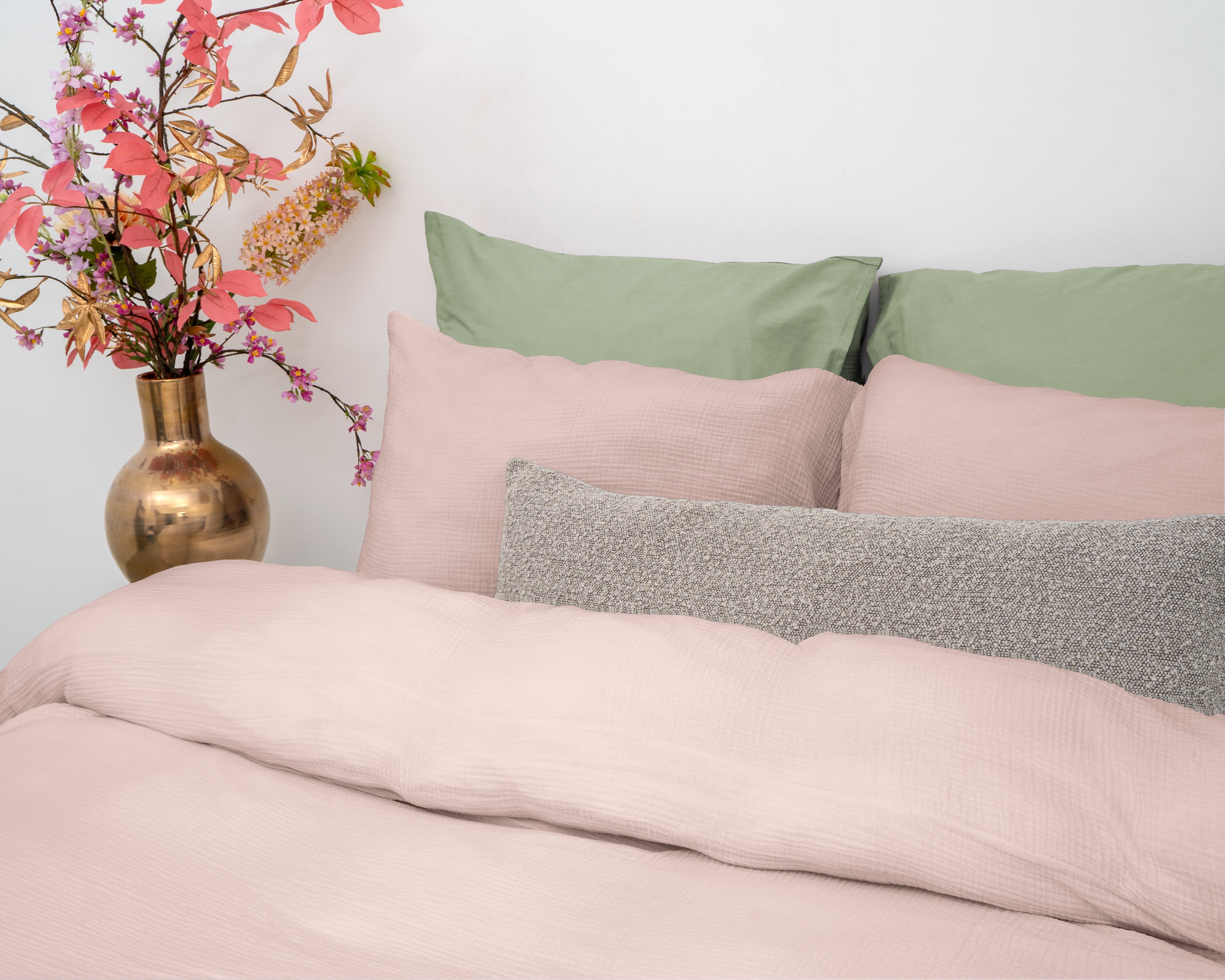 Muslin Percale Duvet Cover Pink - Soft and durable - Crinkle effect - Cotton muslin fabric