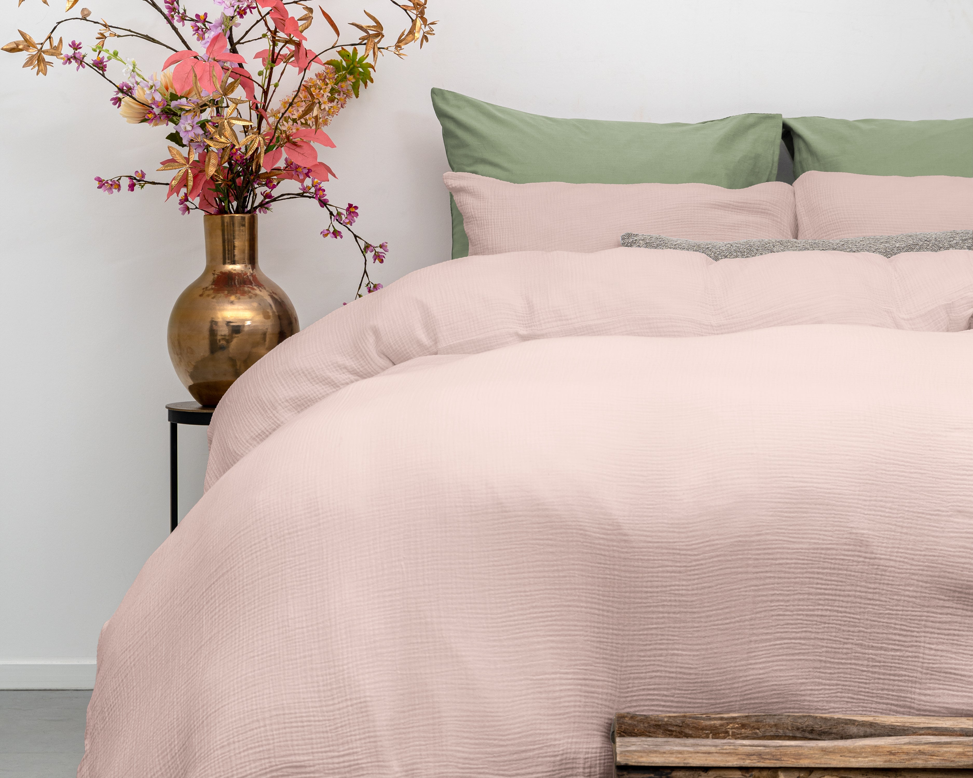Muslin Percale Duvet Cover Pink - Soft and durable - Crinkle effect - Cotton muslin fabric