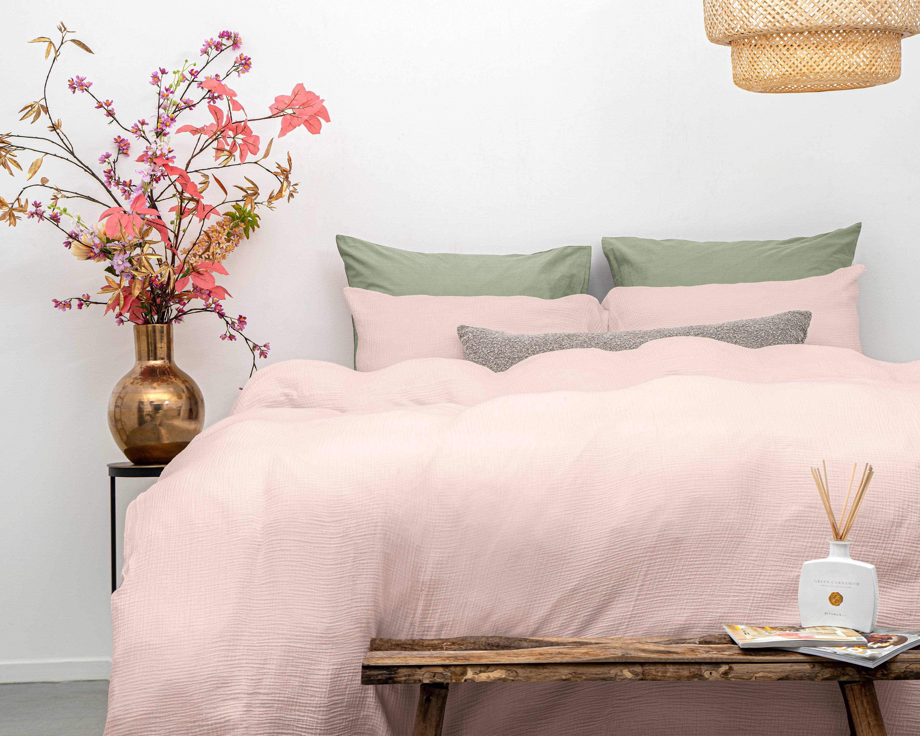 Muslin Percale Duvet Cover Pink - Soft and durable - Crinkle effect - Cotton muslin fabric