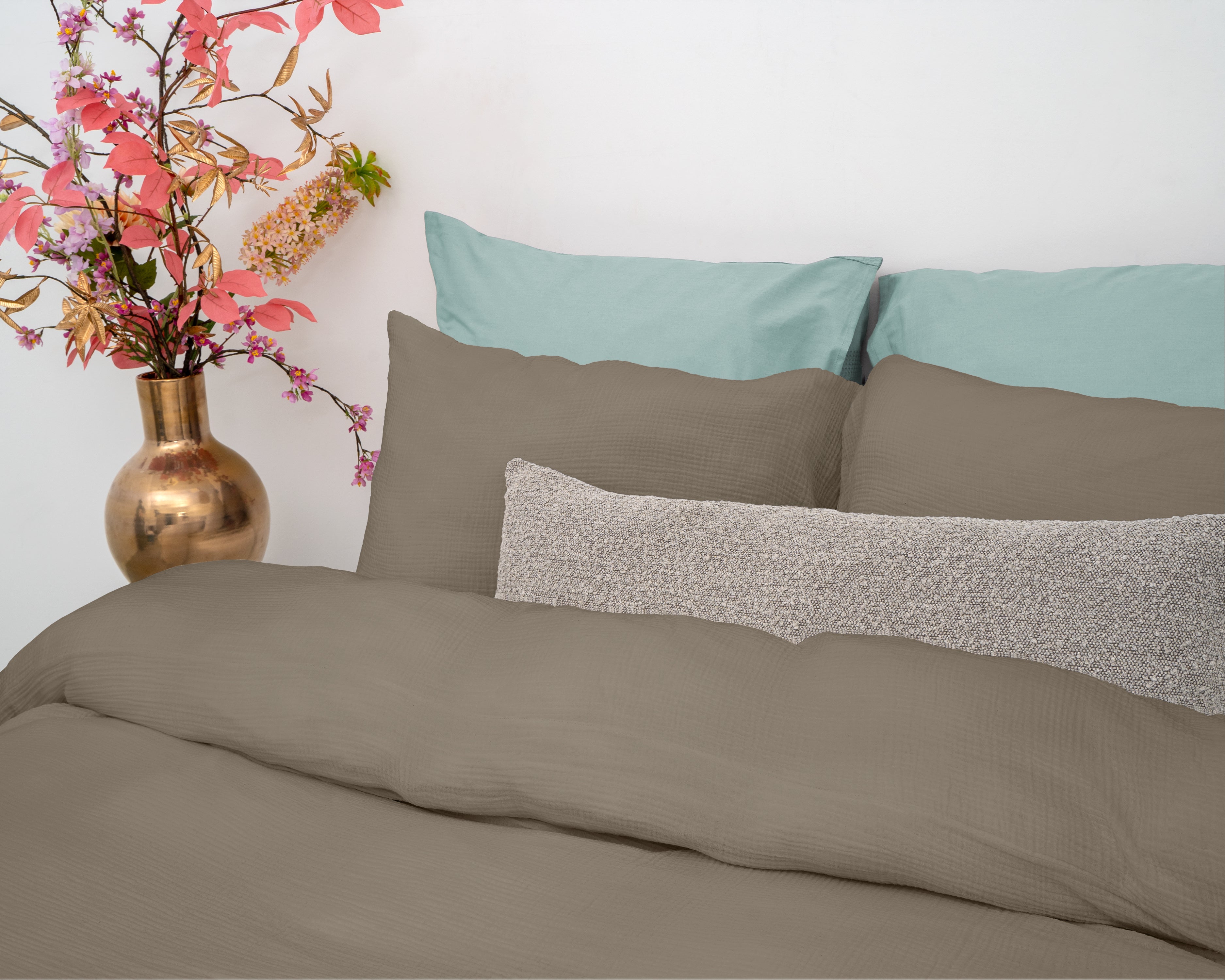 Muslin Percale Duvet Cover Taupe - Soft and durable - Crinkle effect - Cotton muslin fabric