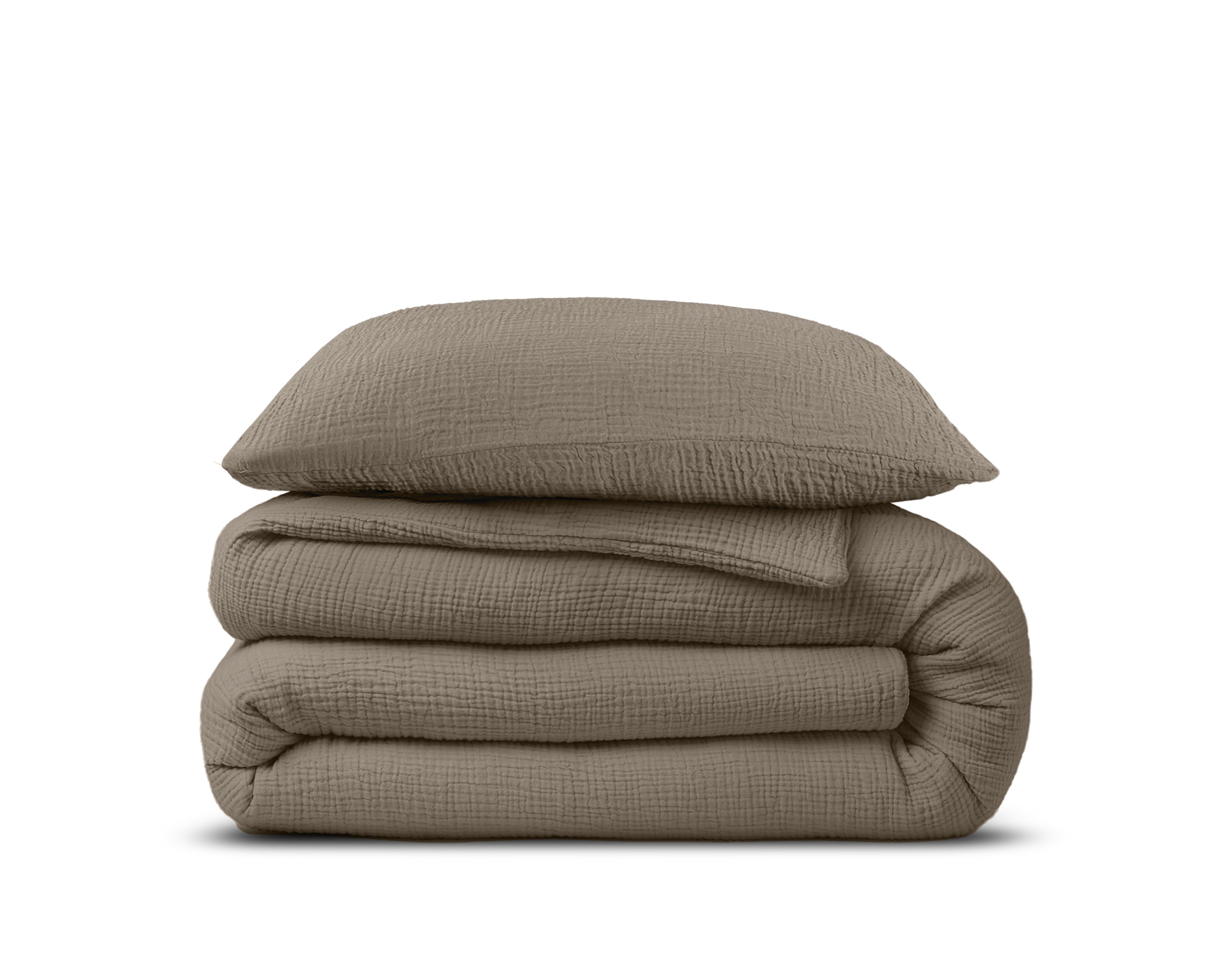 Muslin Percale Duvet Cover Taupe - Soft and durable - Crinkle effect - Cotton muslin fabric