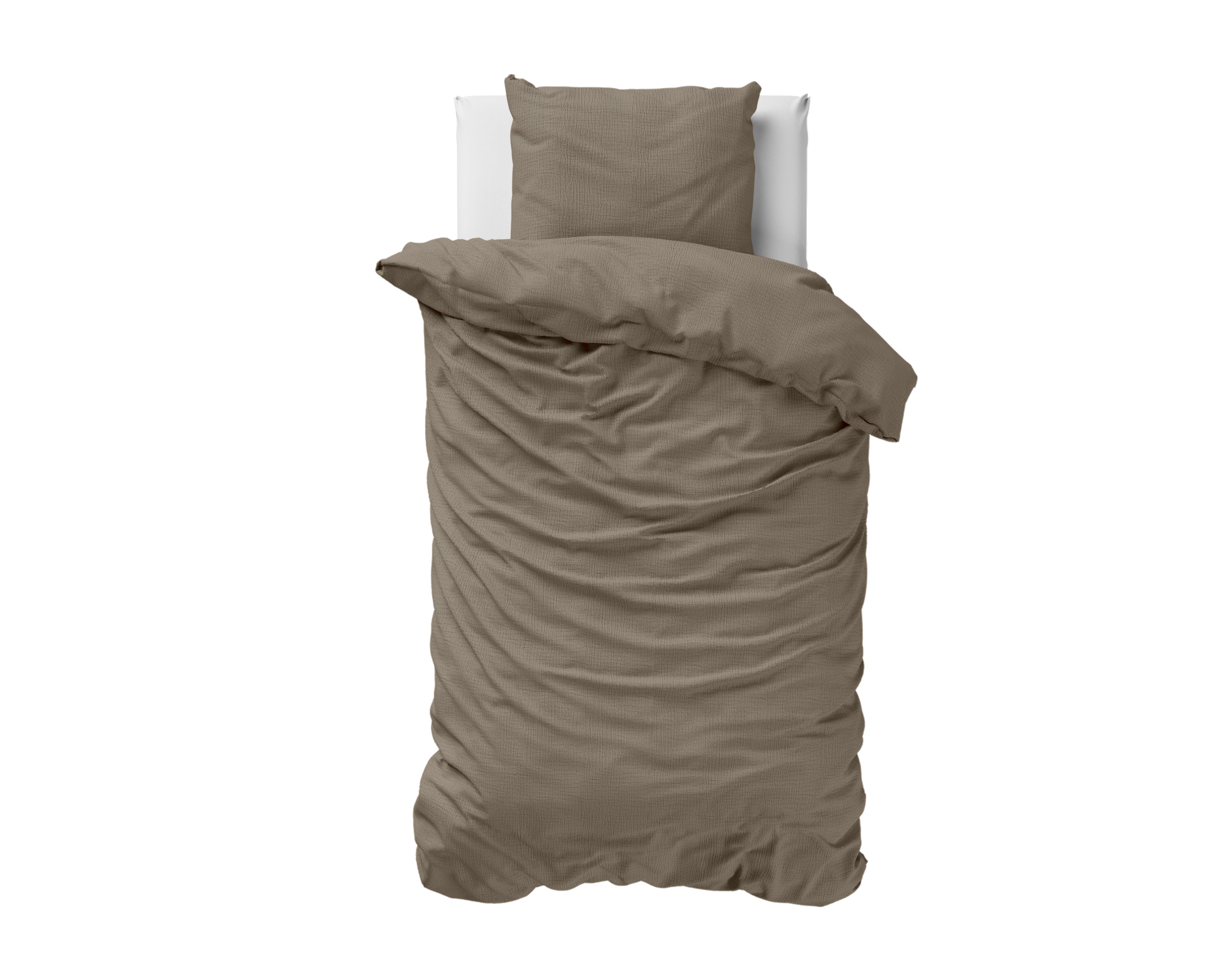 Muslin Percale Duvet Cover Taupe - Soft and durable - Crinkle effect - Cotton muslin fabric
