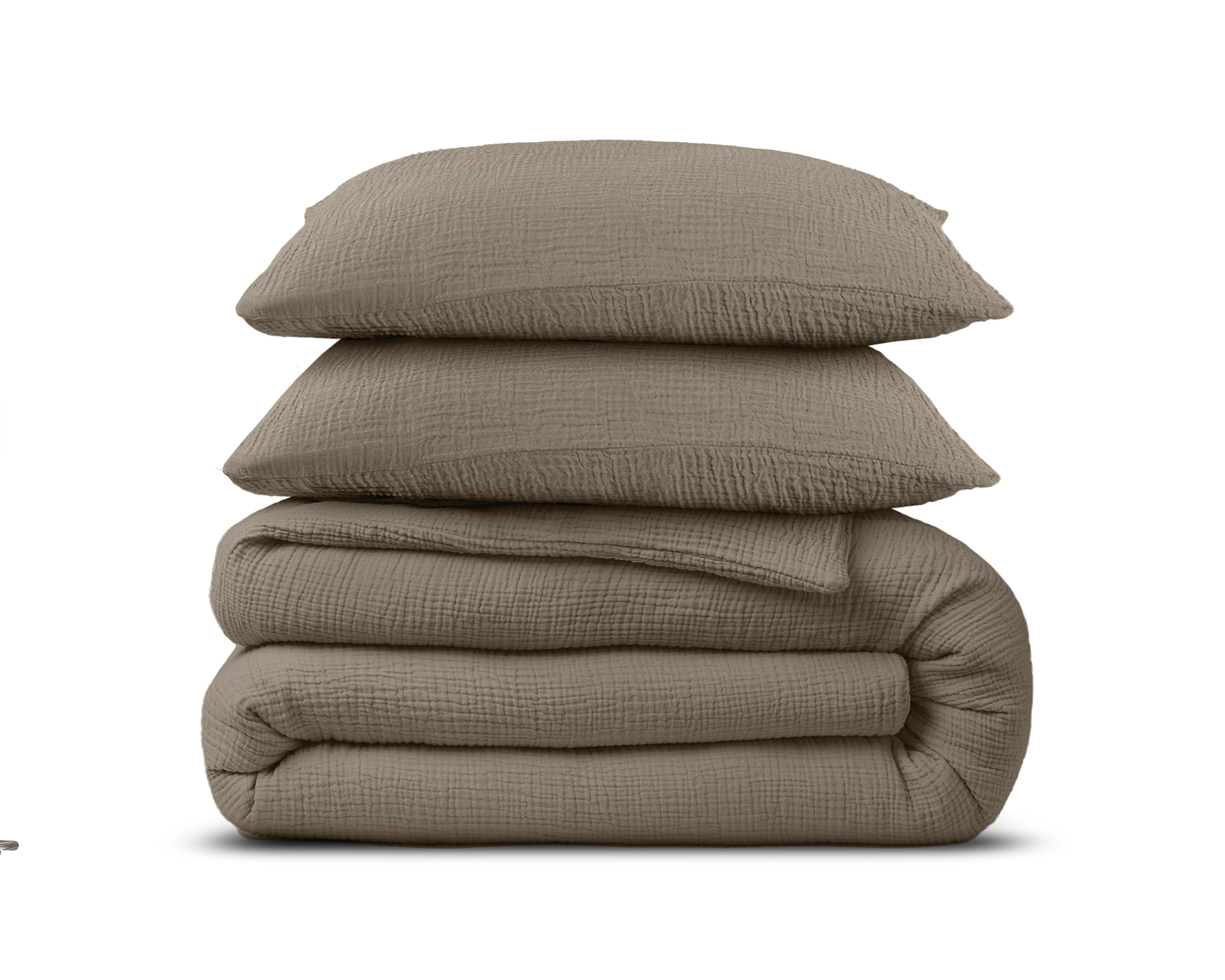 Muslin Percale Duvet Cover Taupe - Soft and durable - Crinkle effect - Cotton muslin fabric