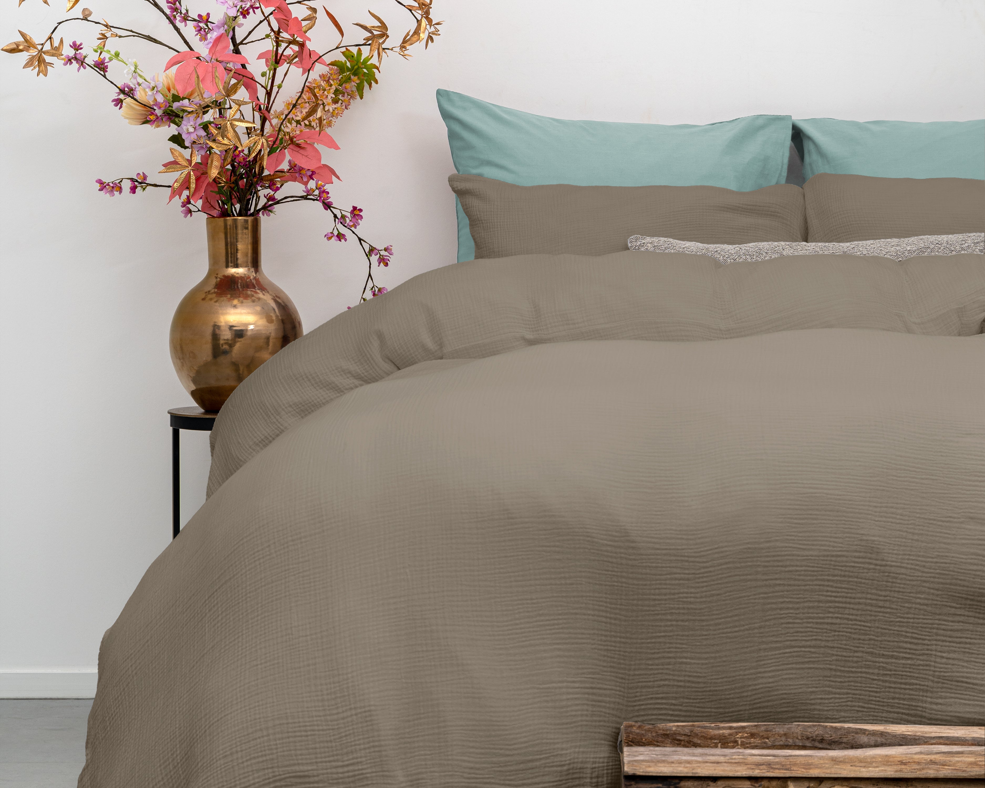 Muslin Percale Duvet Cover Taupe - Soft and durable - Crinkle effect - Cotton muslin fabric