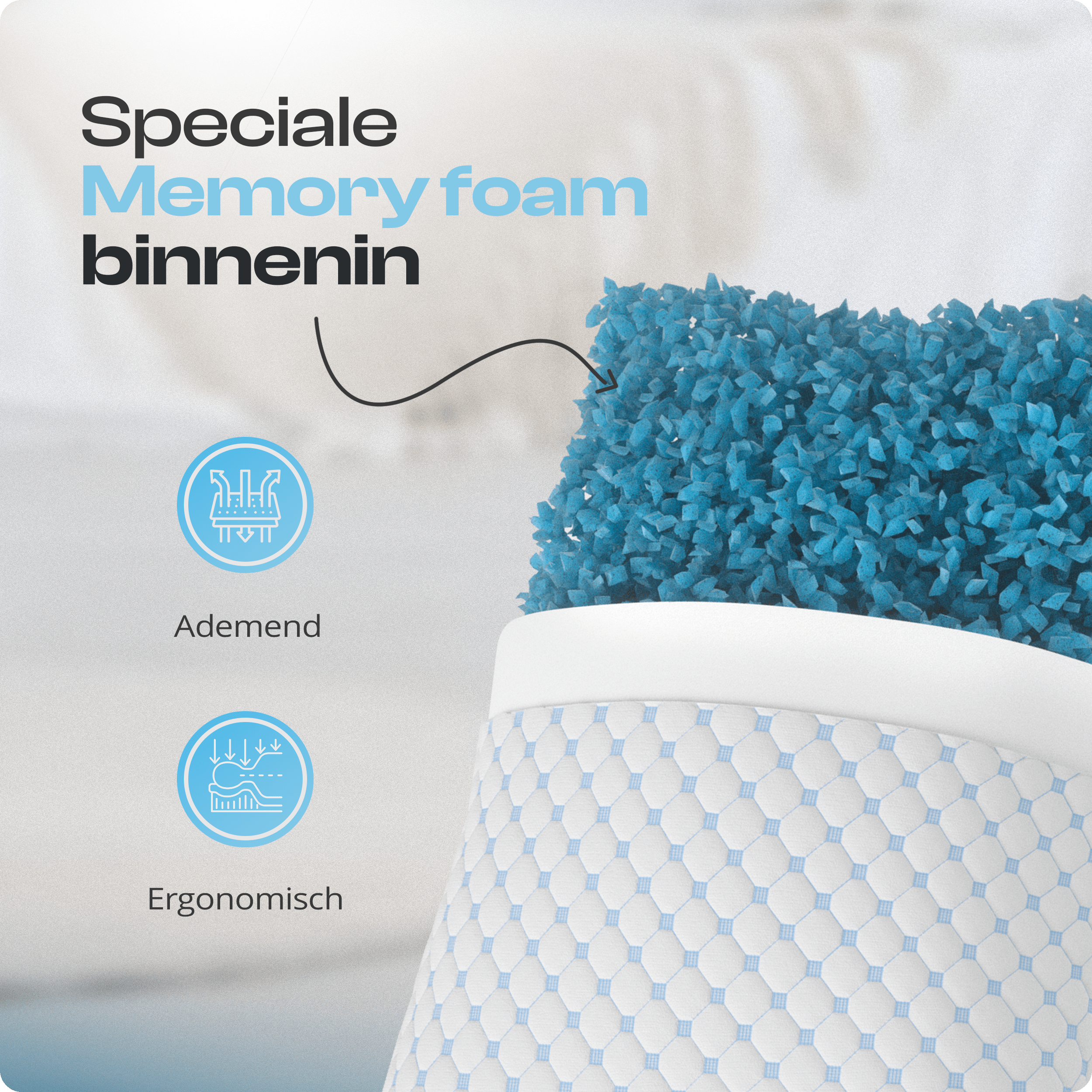 Nanotech Kussen Blauw 50 x 70 - Verkoelend - Hardheid en hoogte afstelbaar - Traagschuim