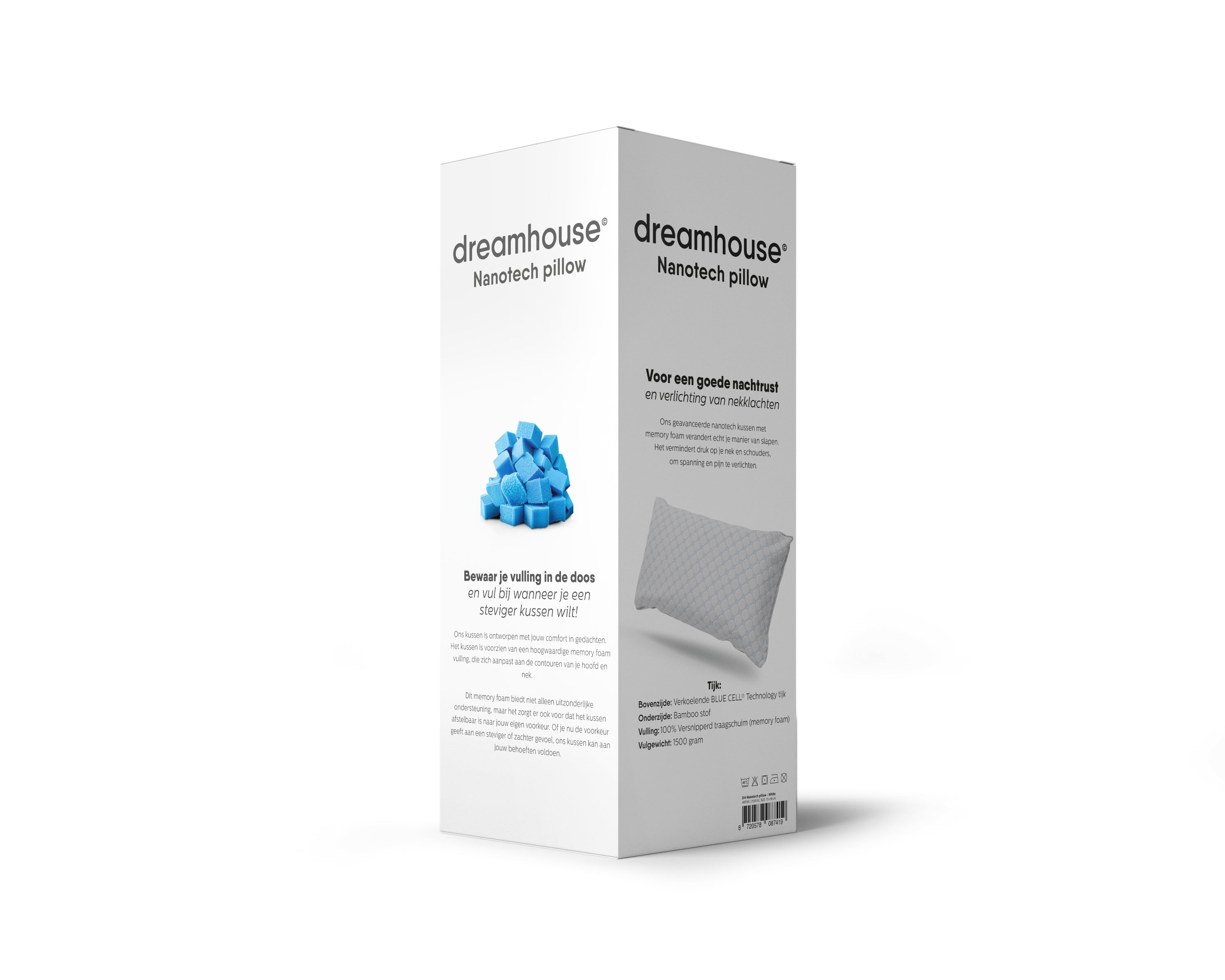 Nanotech Kussen Blauw 50 x 70 - Verkoelend - Hardheid en hoogte afstelbaar - Traagschuim