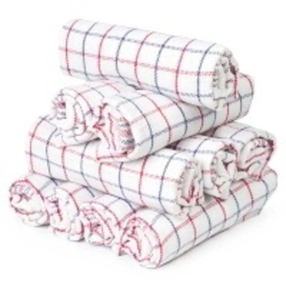 National Check Tea Towel Set (6 pieces) – 100% Cotton, Moisture Absorbent & Checked Pattern