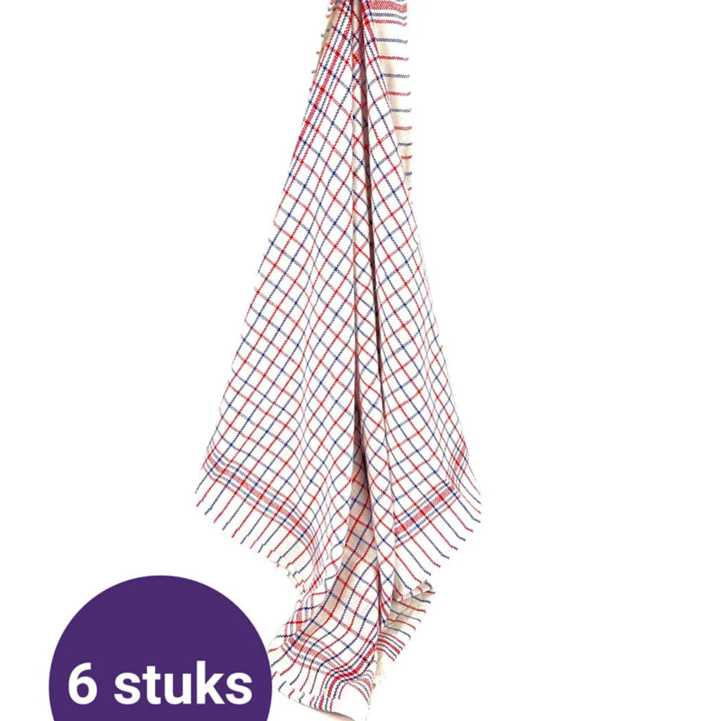 Nationale Ruit Theedoeken Set (6 stuks) – 100% Katoen, Vochtabsorberend & Geblokt Patroon