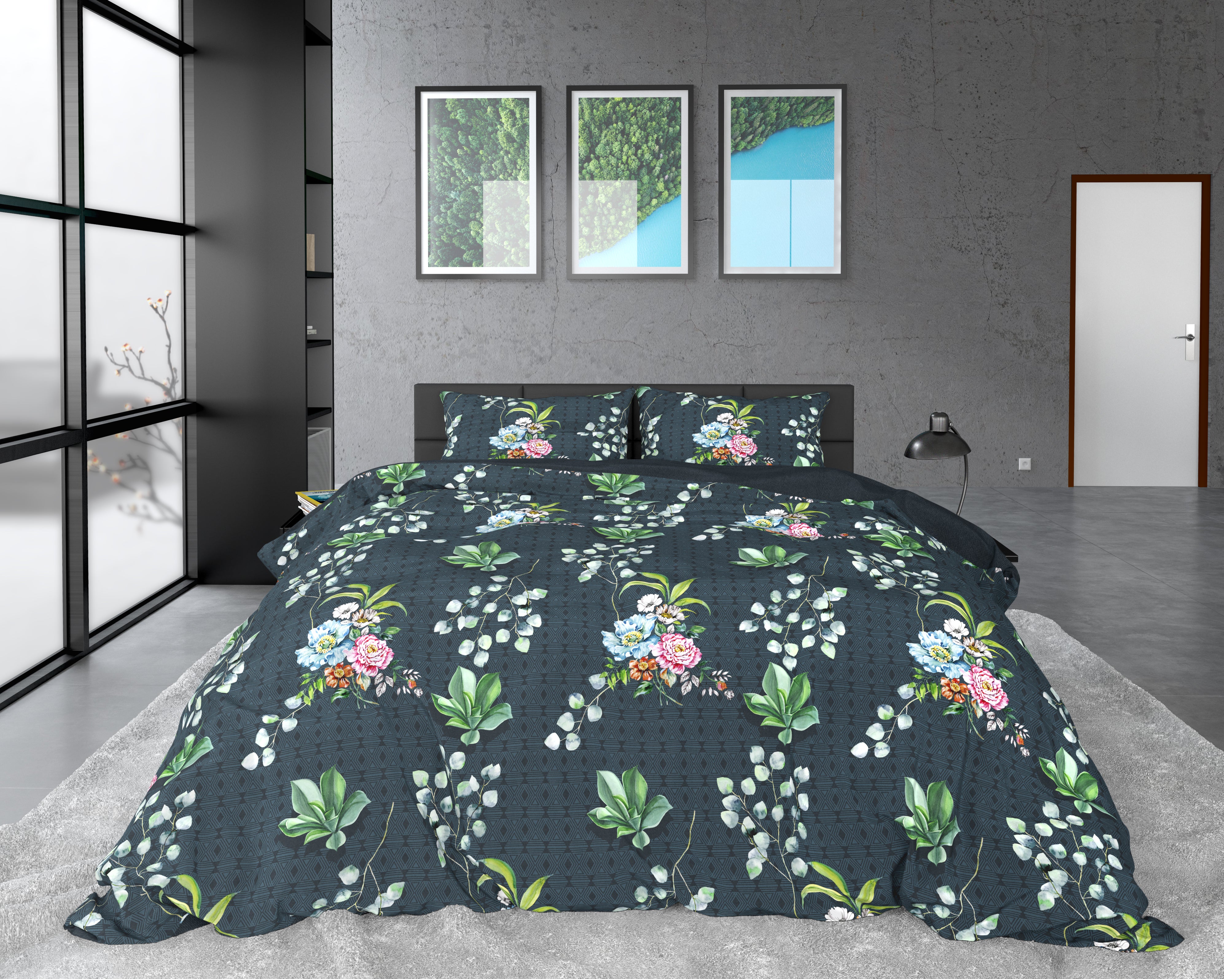 Nature Leaves Green Duvet Cover - Breathable Cotton - Trendy Designs - With Press Studs