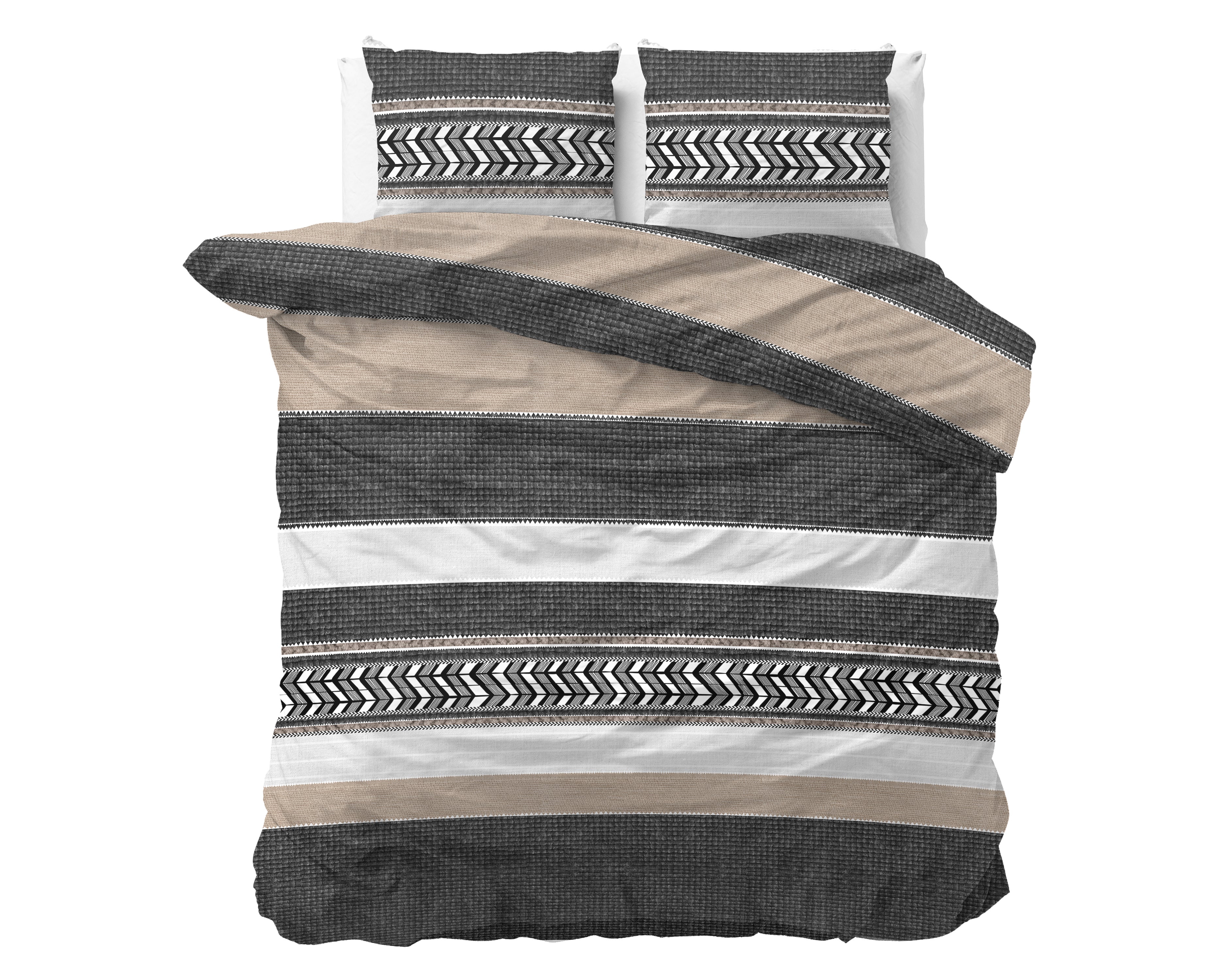 Northern Stripe Duvet Cover Gray - Breathable Cotton - Trendy Designs - With Press Studs