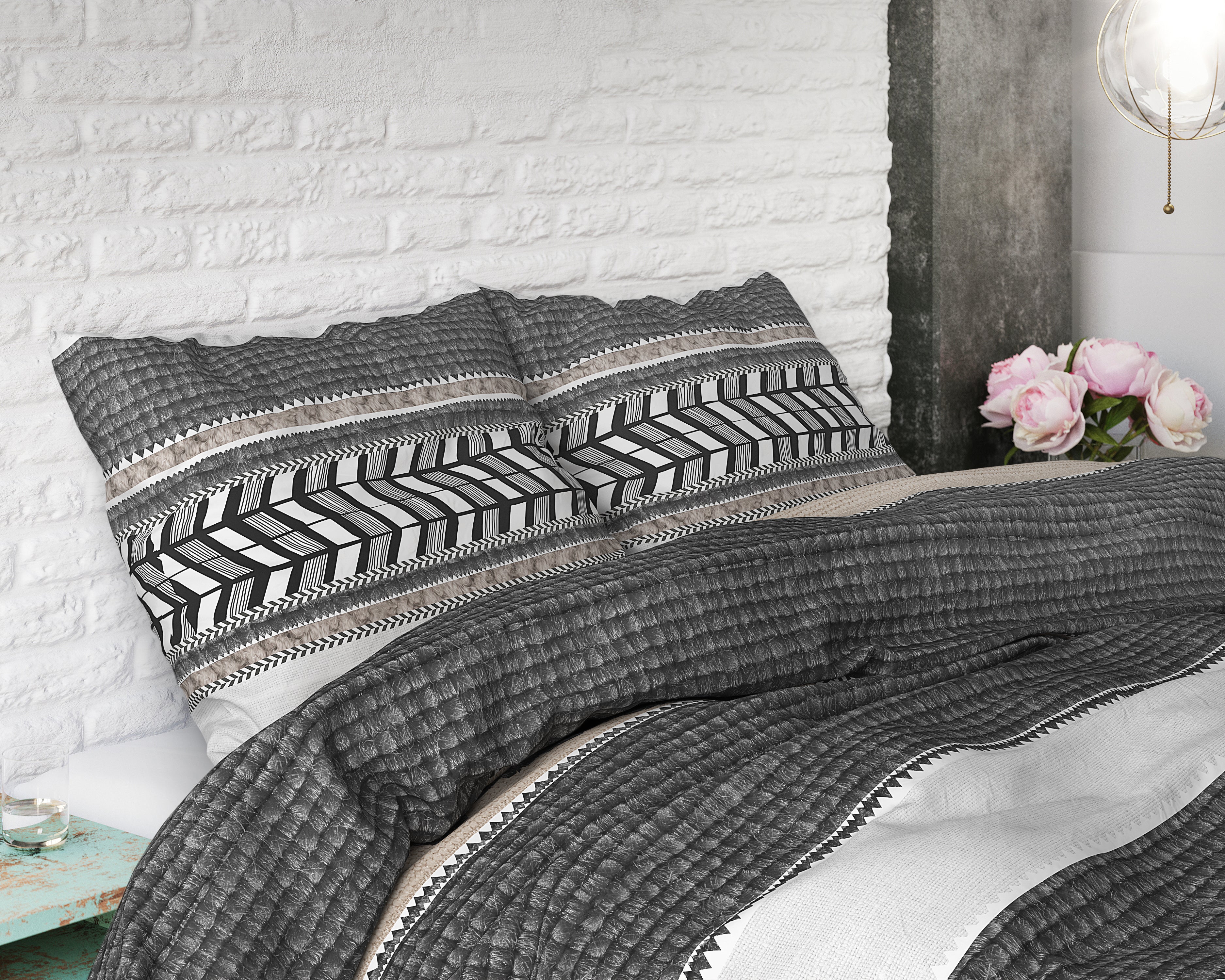 Northern Stripe Duvet Cover Gray - Breathable Cotton - Trendy Designs - With Press Studs