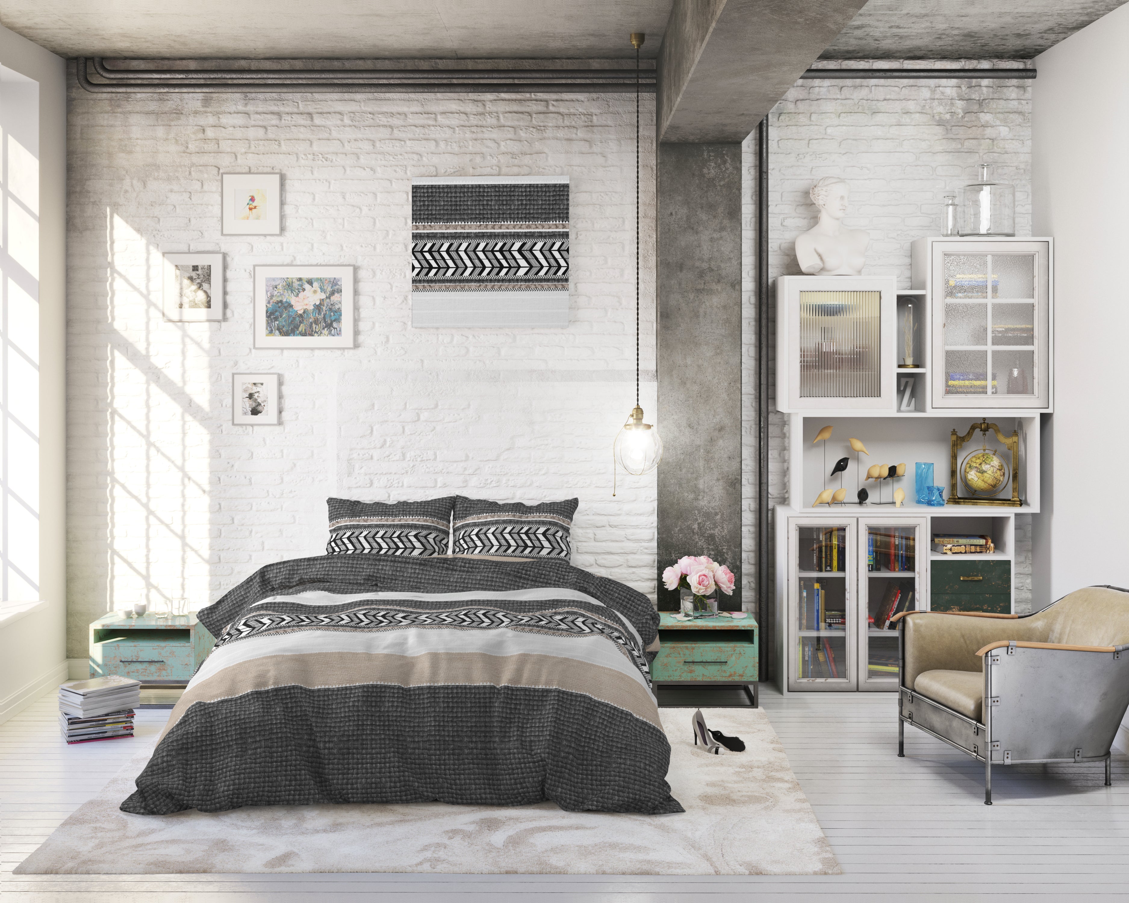 Northern Stripe Duvet Cover Gray - Breathable Cotton - Trendy Designs - With Press Studs