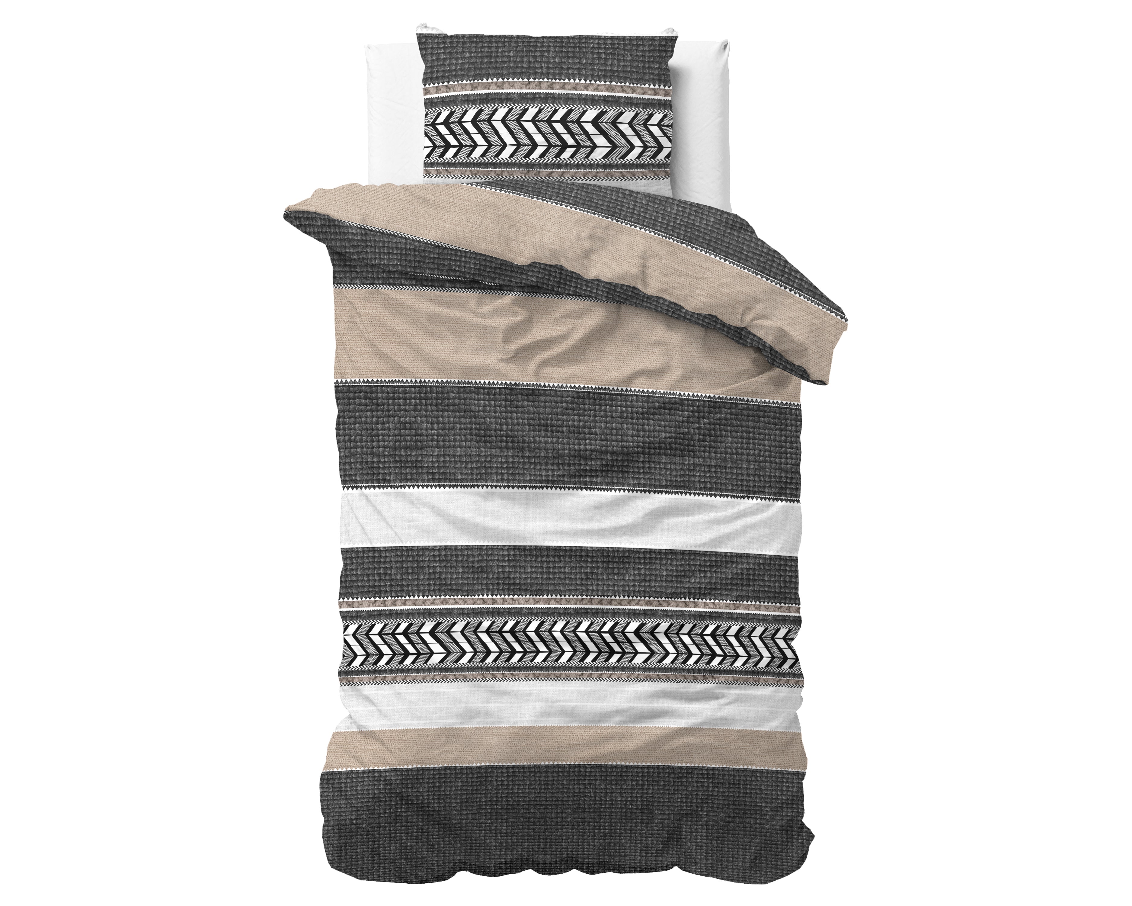 Northern Stripe Duvet Cover Gray - Breathable Cotton - Trendy Designs - With Press Studs