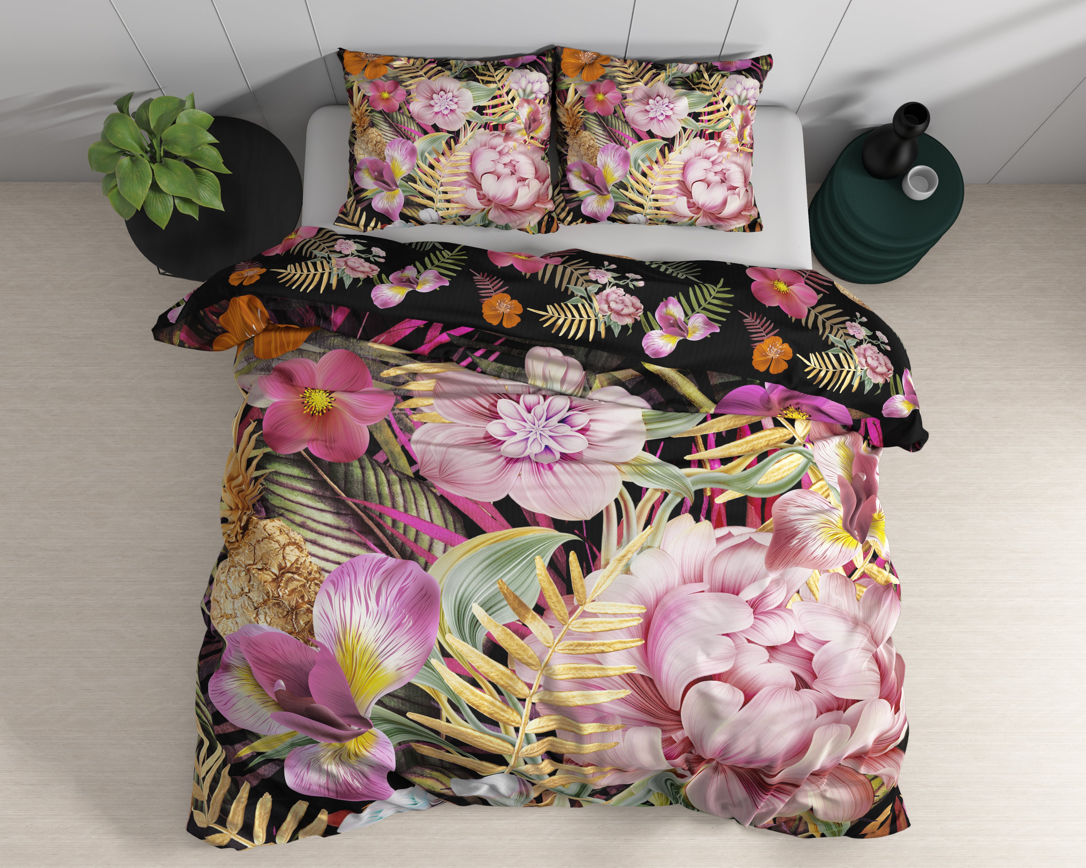 Petal Roze Dekbedovertrek - Luxe Satijn - Hoge kwaliteit - Trendy prints