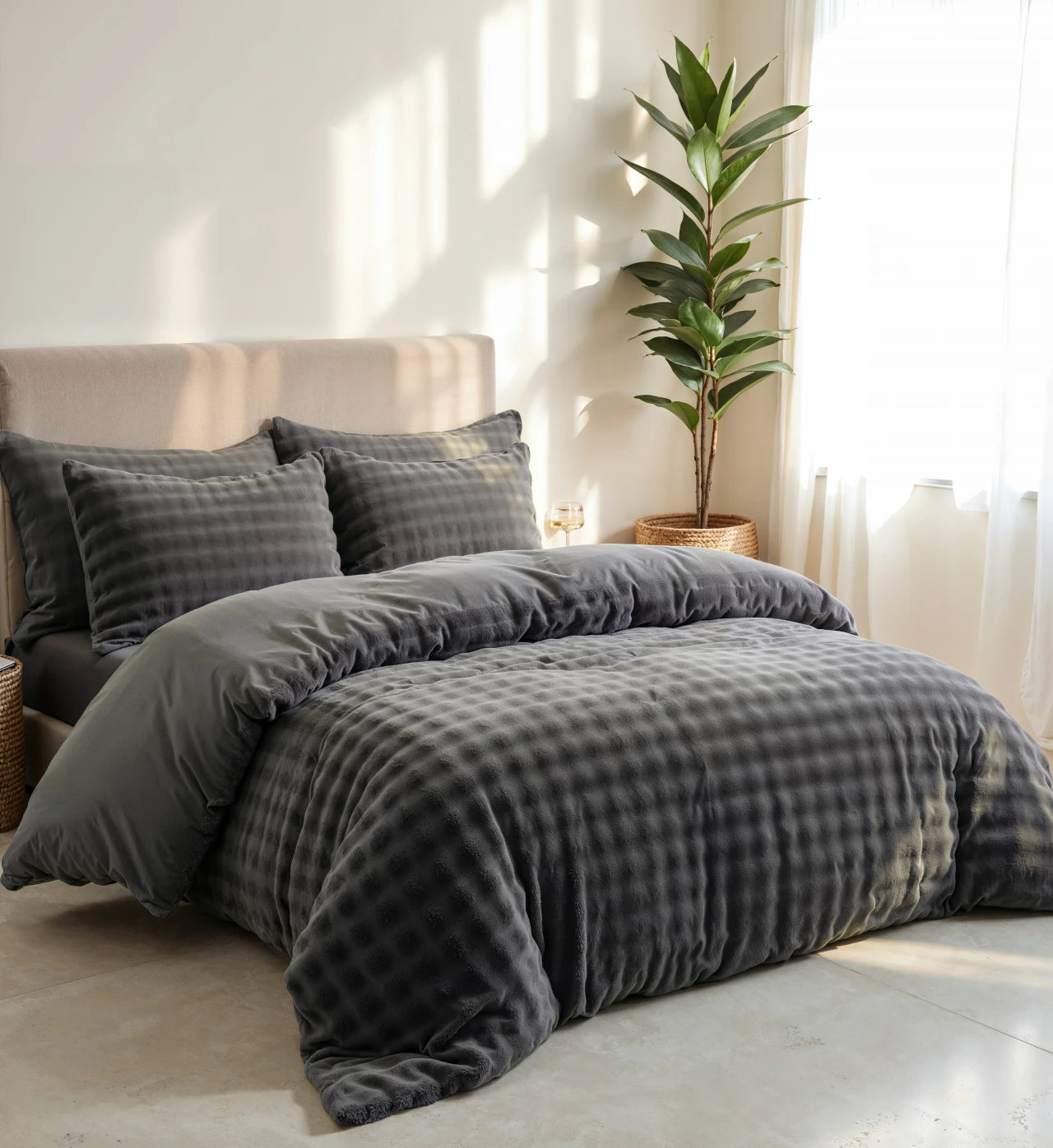 Pom Pom Duvet Cover Anthracite - Wonderfully soft - Chic design - Faux fur