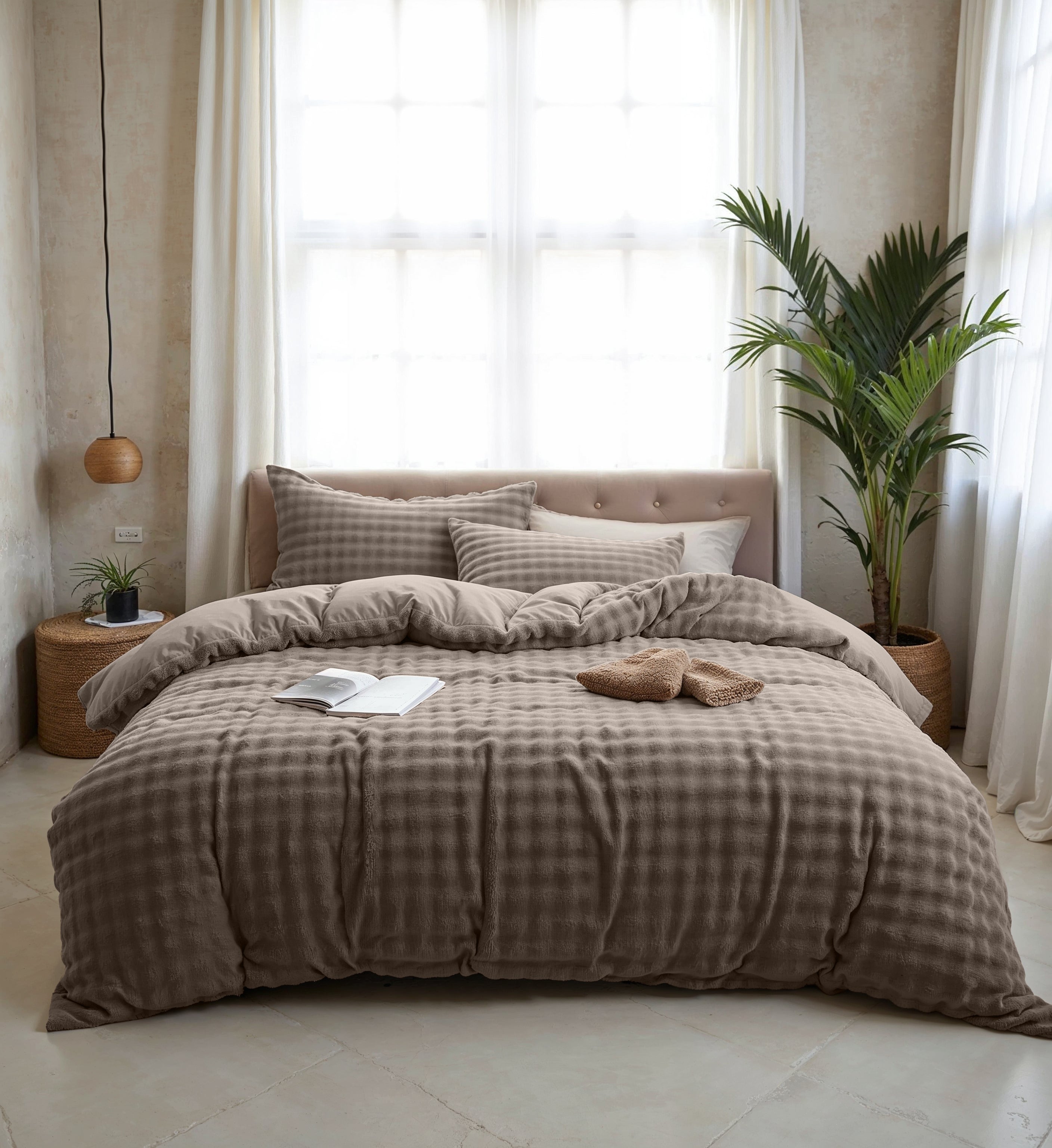 Pom Pom Dekbedovertrek Taupe - Heerlijk zacht - Chique design - Nepbont