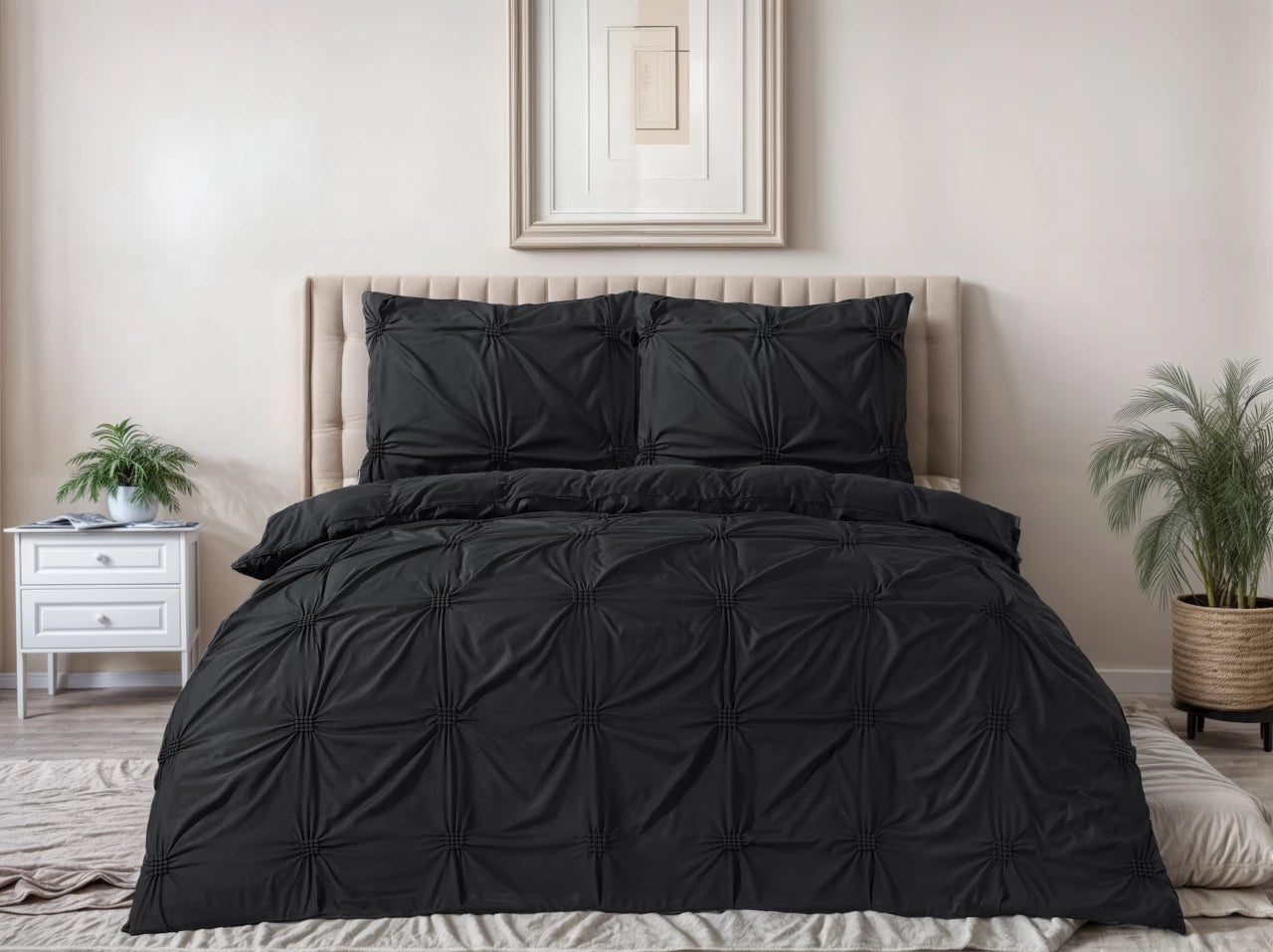 Punch Pintuck Dekbedovertrek Zwart