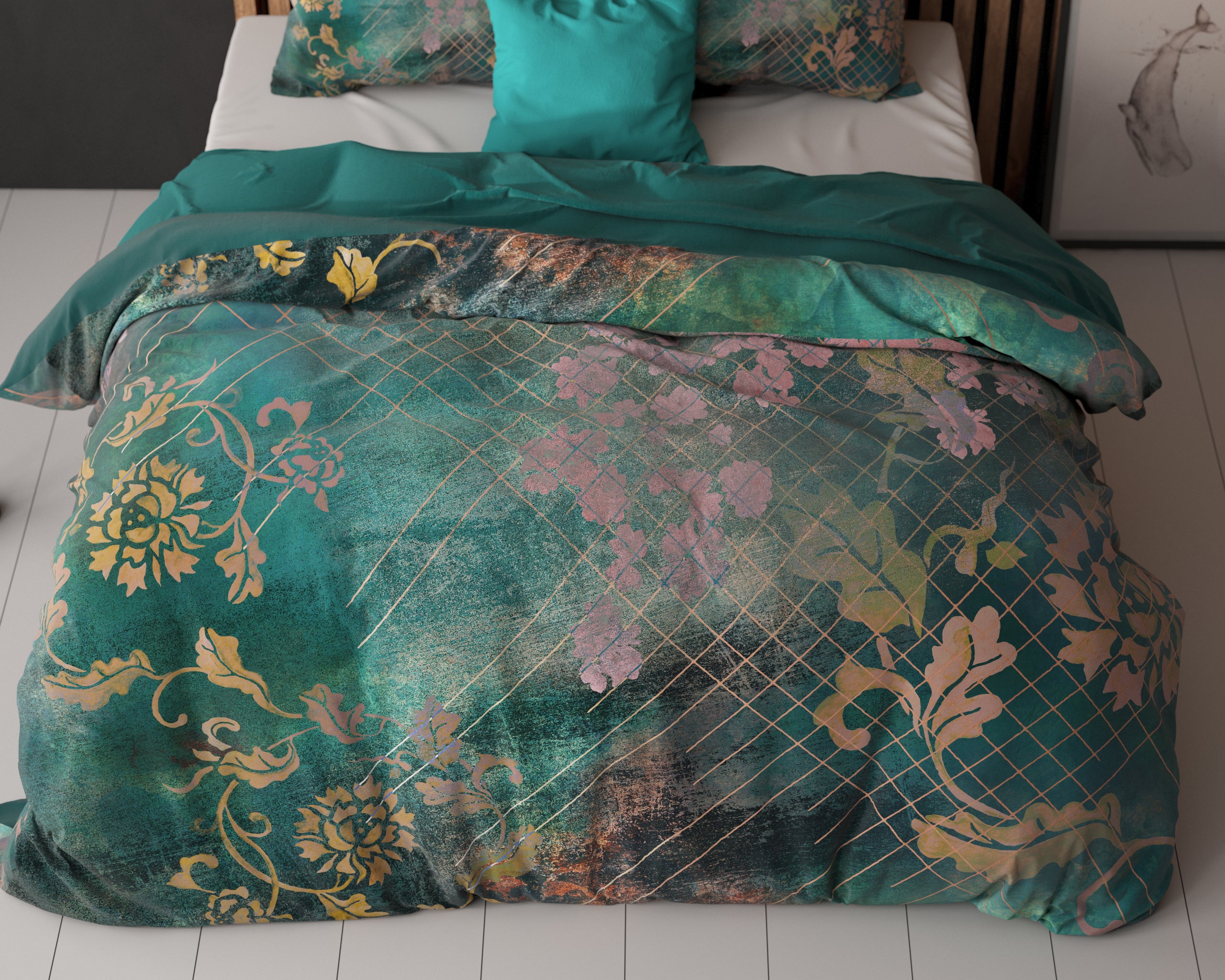 Raddison Flower Groen Dekbedovertrek