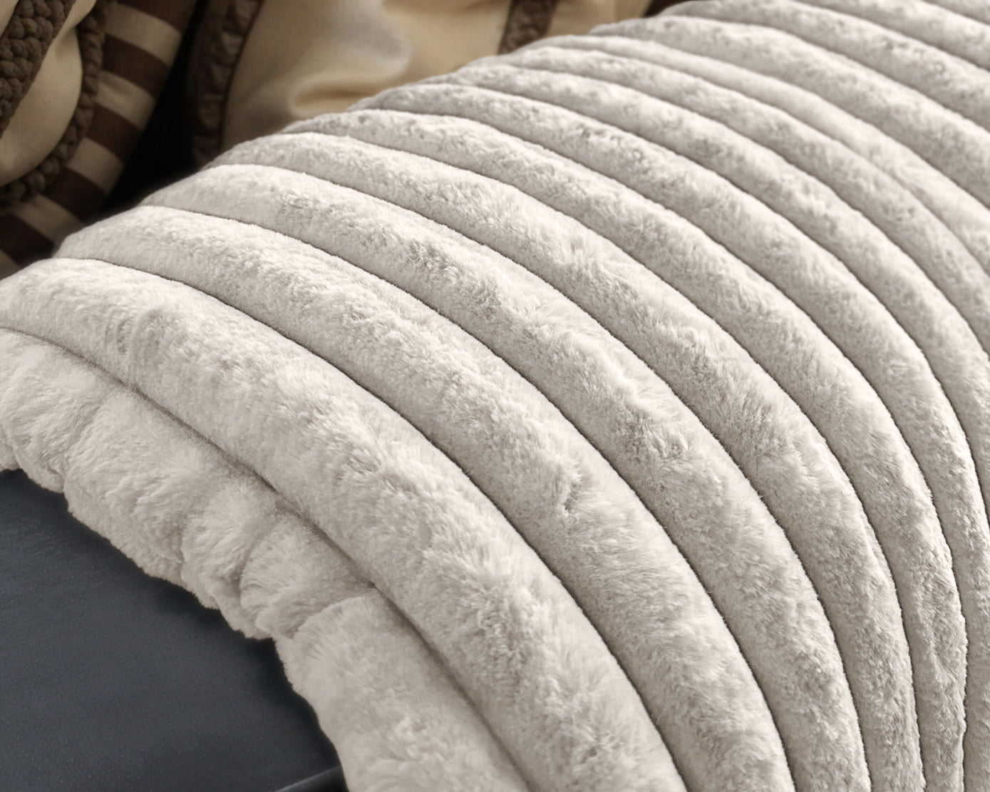 Rib Rabbit Fur plaid Ecru