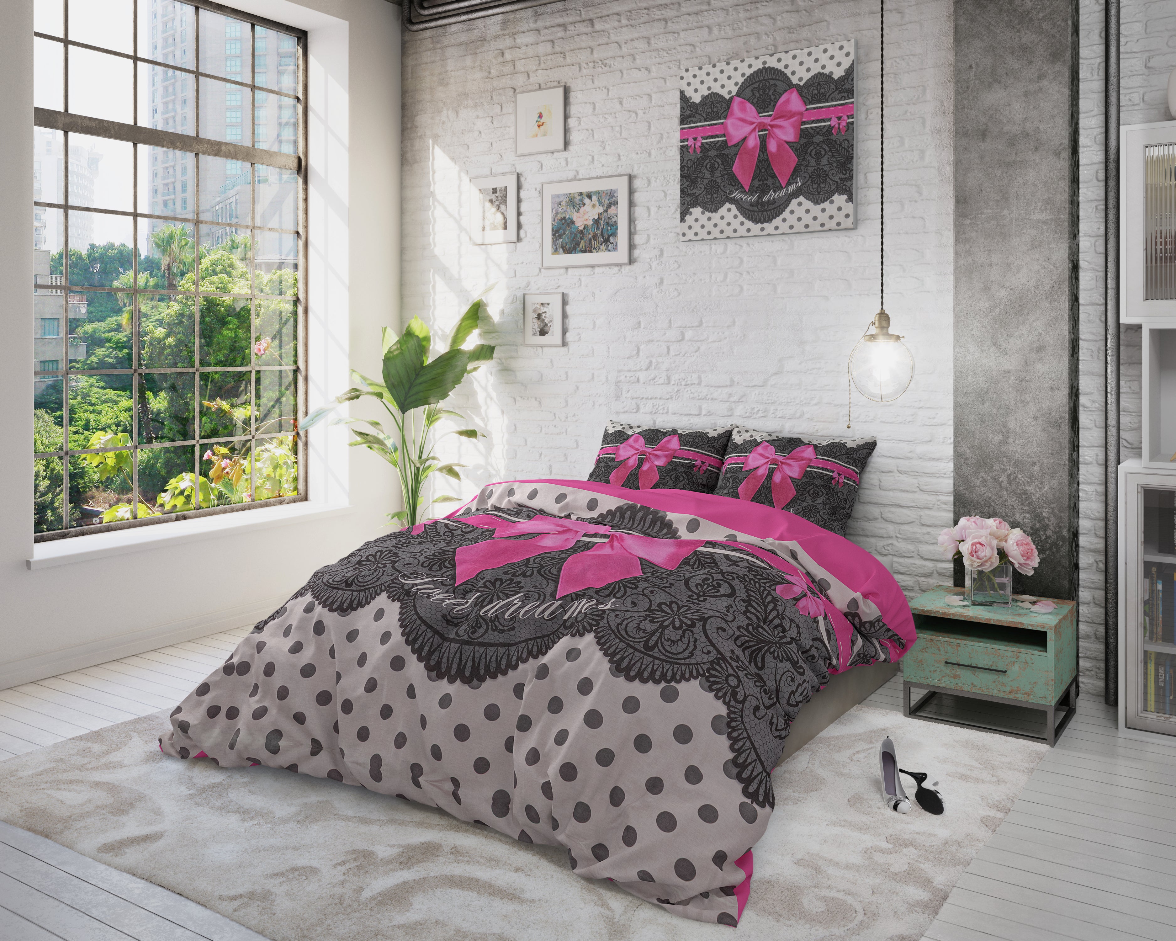 Romance Roze Dekbedovertrek - Ademend katoen - Trendy designs - Met drukknopen