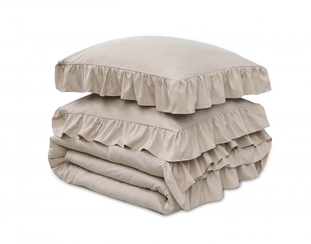 Ruffles Dekbedovertrek Taupe - Ruches overal rondom - Trendy design - Heerlijk zacht
