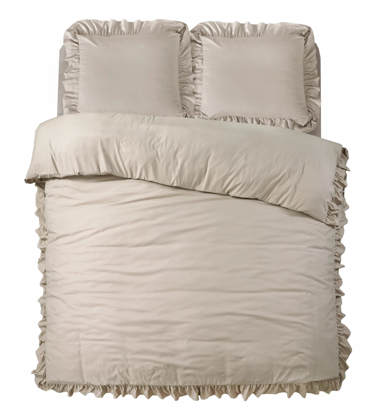 Ruffles Dekbedovertrek Taupe - Ruches overal rondom - Trendy design - Heerlijk zacht