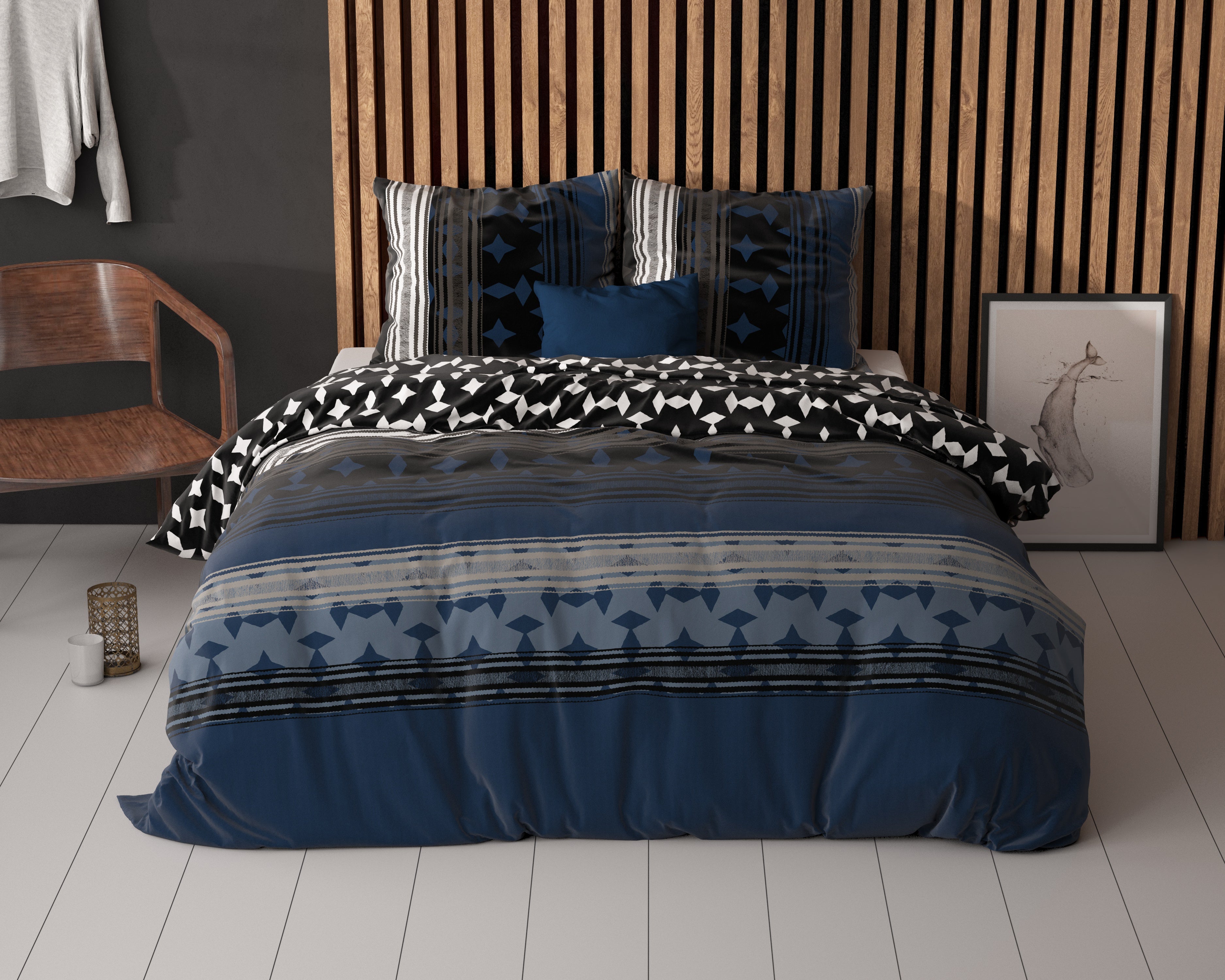 Scanda Navy Dekbedovertrek - Strijkvrij - Katoen geweven - Leuke prints