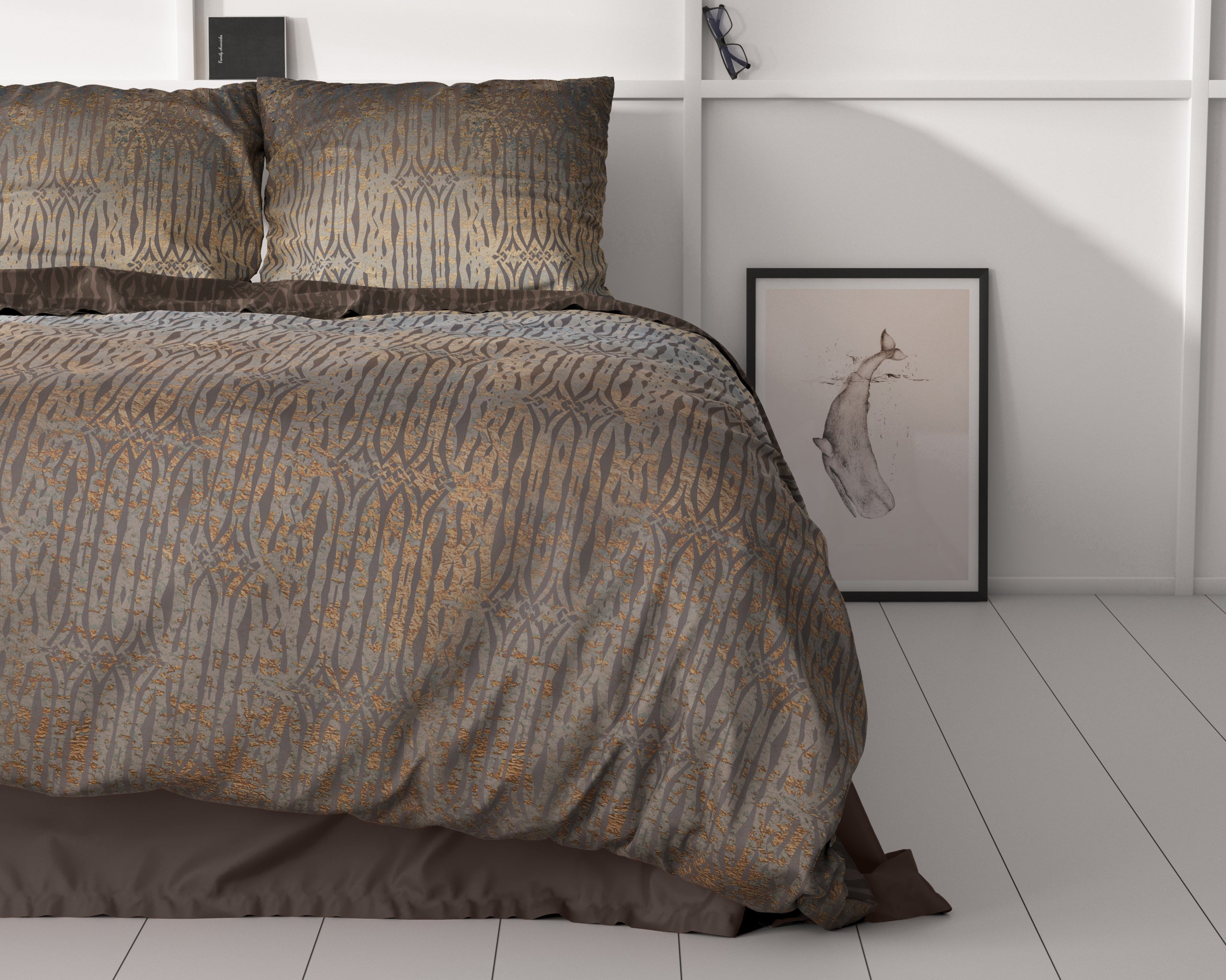 Seba Taupe Dekbedovertrek - Luxe Satijn - Hoge kwaliteit - Trendy prints